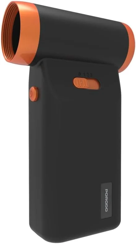 دمنده توربو 100K RPM Porodo Lifestyle، گردگیر و فن هوا، باد قدرتمند 16 متر بر ثانیه، 3 سطح سرعت، اتصال نازل هوا، 40 دقیقه زمان کار، باتری 1500mAh، شارژ Type-C، تیغه فلزی - مشکی