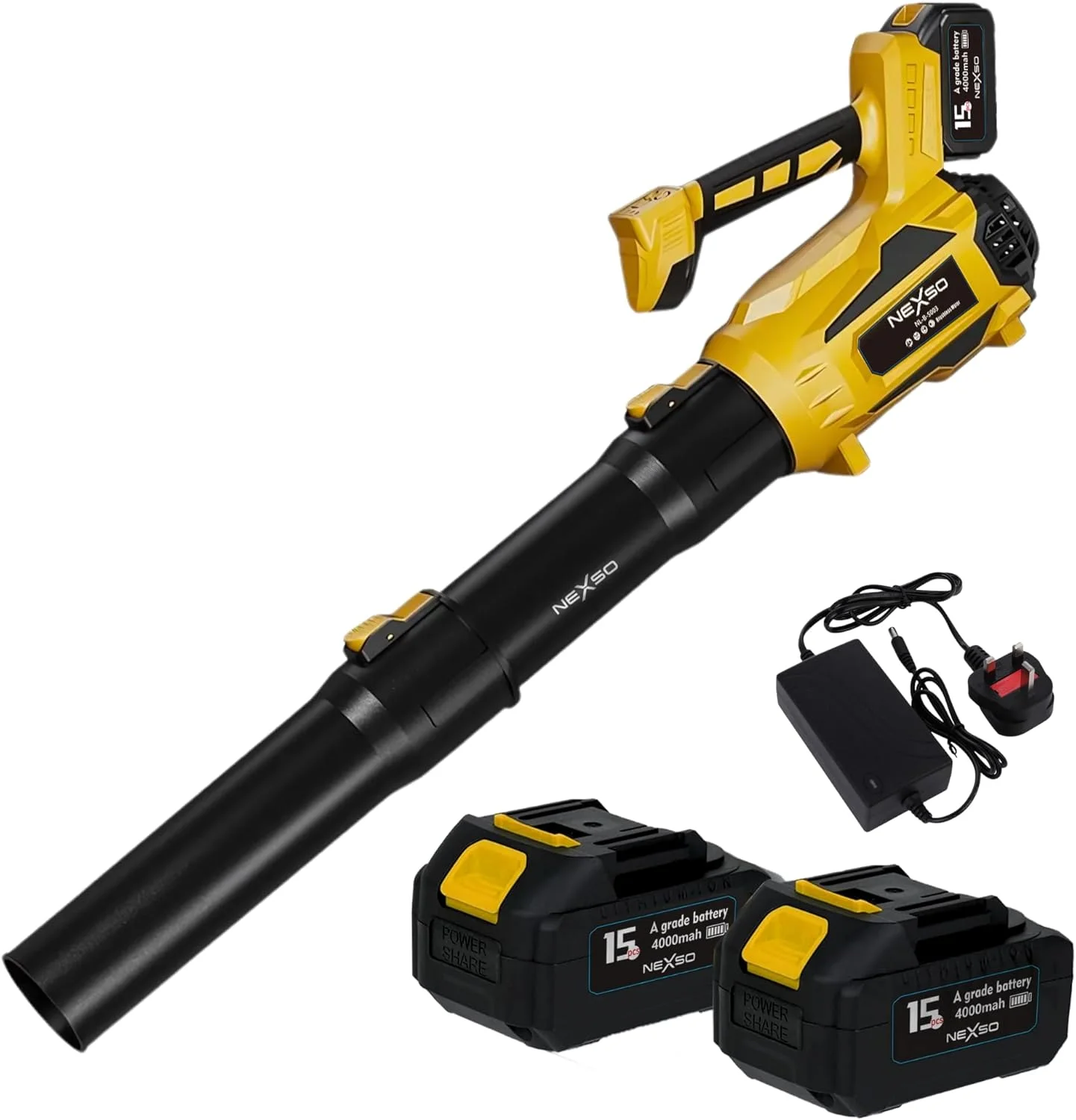 دمنده هوای شارژی نکسو – قدرتمند با 320CFM و 150MPH | گردگیر هوای فشرده | شامل 2 عدد باتری 4000mAh و شارژر | 5 سرعته قابل تنظیم، سبک وزن، ارگونومیک، قدرتمند برای حیاط، خودرو و کارگاه