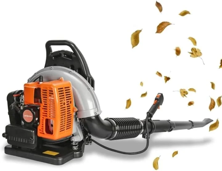 دمنده برگ پشتی جدید - حرفه ای 63 سی سی 6800 دور در دقیقه، موتور 2 زمانه بنزینی، حجم هوای 665 CFM، مخزن سوخت 1.7 لیتری، نیروی باد قدرتمند، طراحی ارگونومیک، مناسب برای برف روبی، مراقبت از چمن، نظافت جاده، نارنجی