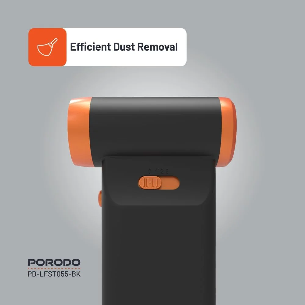 دمنده توربو 100K RPM Porodo Lifestyle، گردگیر و فن هوا، باد قدرتمند 16 متر بر ثانیه، 3 سطح سرعت، اتصال نازل هوا، 40 دقیقه زمان کار، باتری 1500mAh، شارژ Type-C، تیغه فلزی - مشکی دمنده توربو 100K RPM Porodo Lifestyle، گردگیر و فن هوا، باد قدرتمند 16 متر بر ثانیه، 3 سطح سرعت، اتصال نازل هوا، 40 دقیقه زمان کار، باتری 1500mAh، شارژ Type-C، تیغه فلزی - مشکی