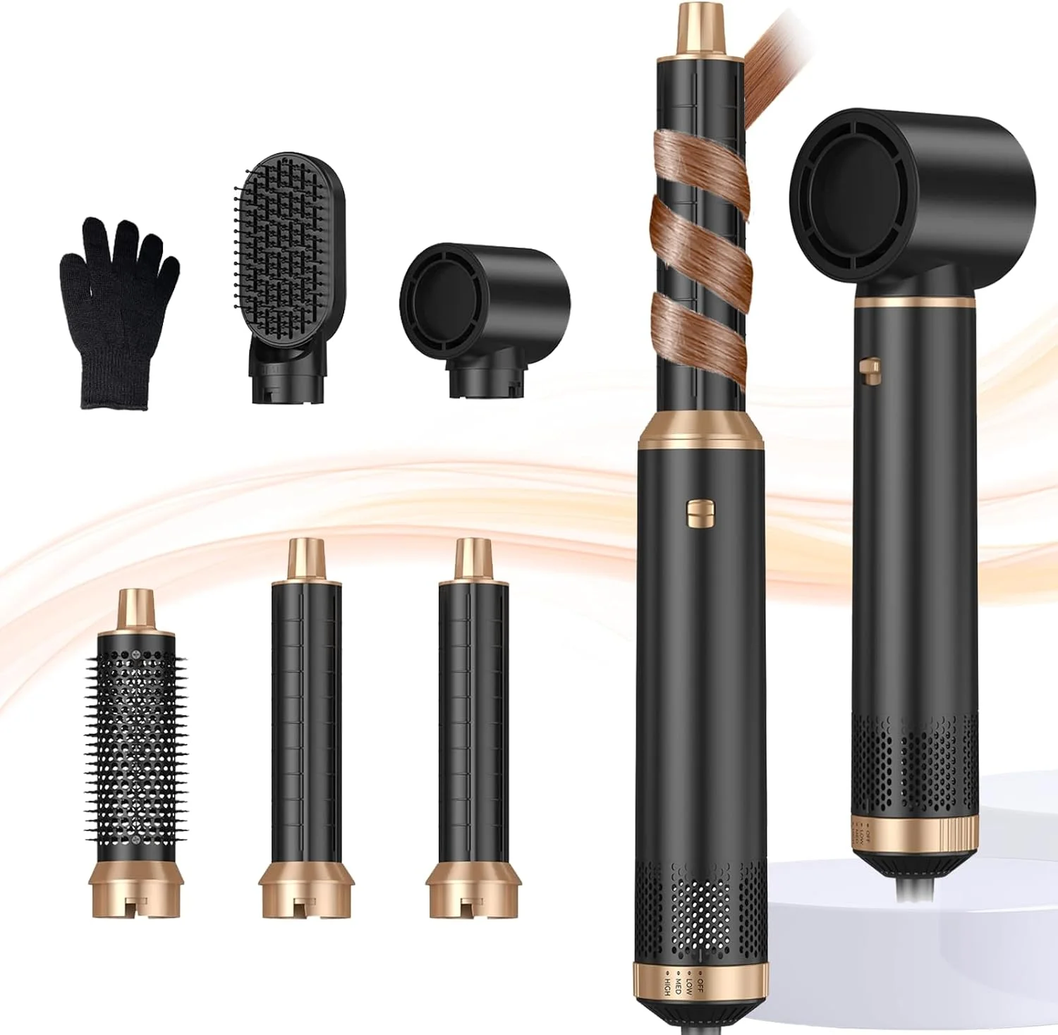 برس سشوار 5 در 1، ست برس سشوار یونی منفی، ارتقاء برس هوای گرم، حالت دهنده هوا، فر کننده مو، ابزار حالت دهی مو به عنوان هدیه برای صاف کردن/فر کردن/خشک کردن/صاف کردن