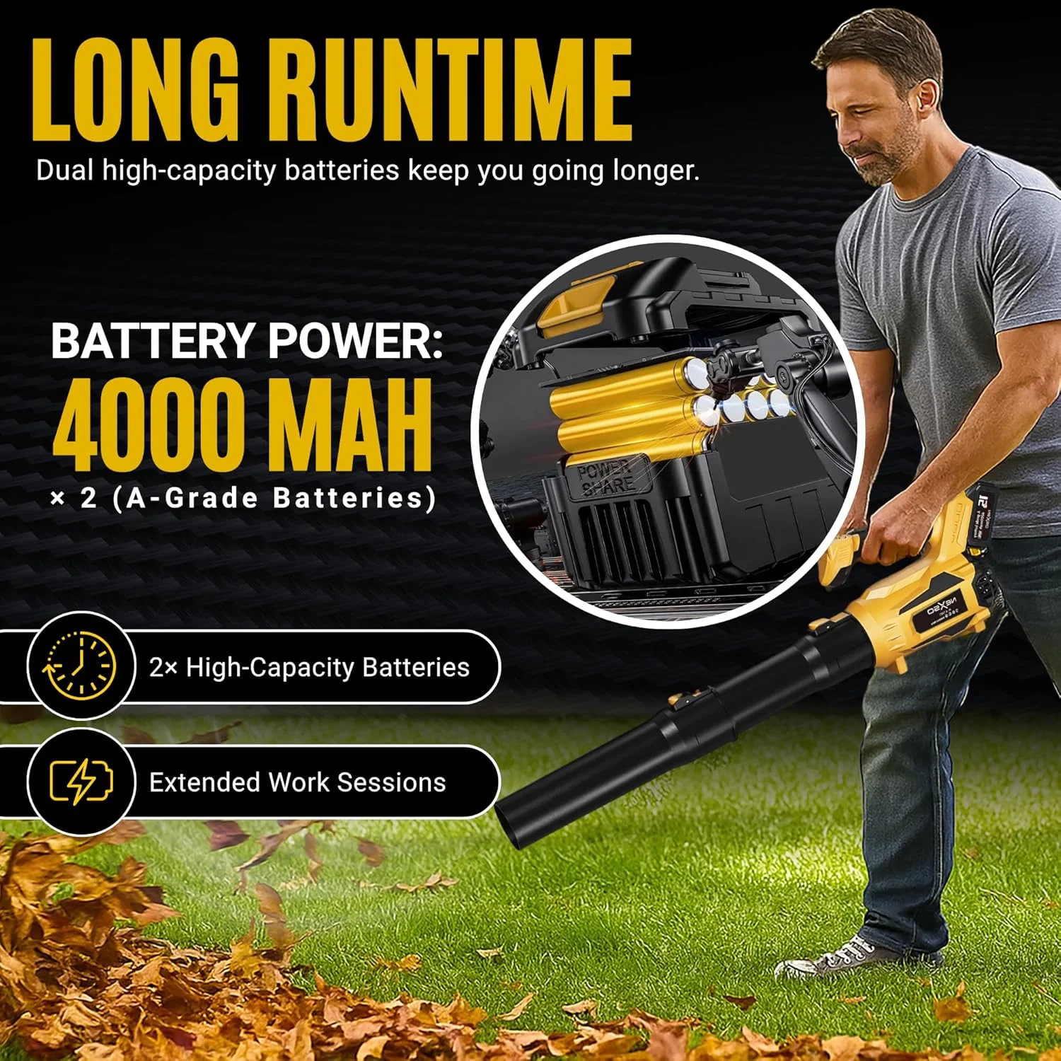 دمنده هوای شارژی نکسو – قدرتمند با 320CFM و 150MPH | گردگیر هوای فشرده | شامل 2 عدد باتری 4000mAh و شارژر | 5 سرعته قابل تنظیم، سبک وزن، ارگونومیک، قدرتمند برای حیاط، خودرو و کارگاه دمنده هوای شارژی نکسو – قدرتمند با 320CFM و 150MPH | گردگیر هوای فشرده | شامل 2 عدد باتری 4000mAh و شارژر | 5 سرعته قابل تنظیم، سبک وزن، ارگونومیک، قدرتمند برای حیاط، خودرو و کارگاه