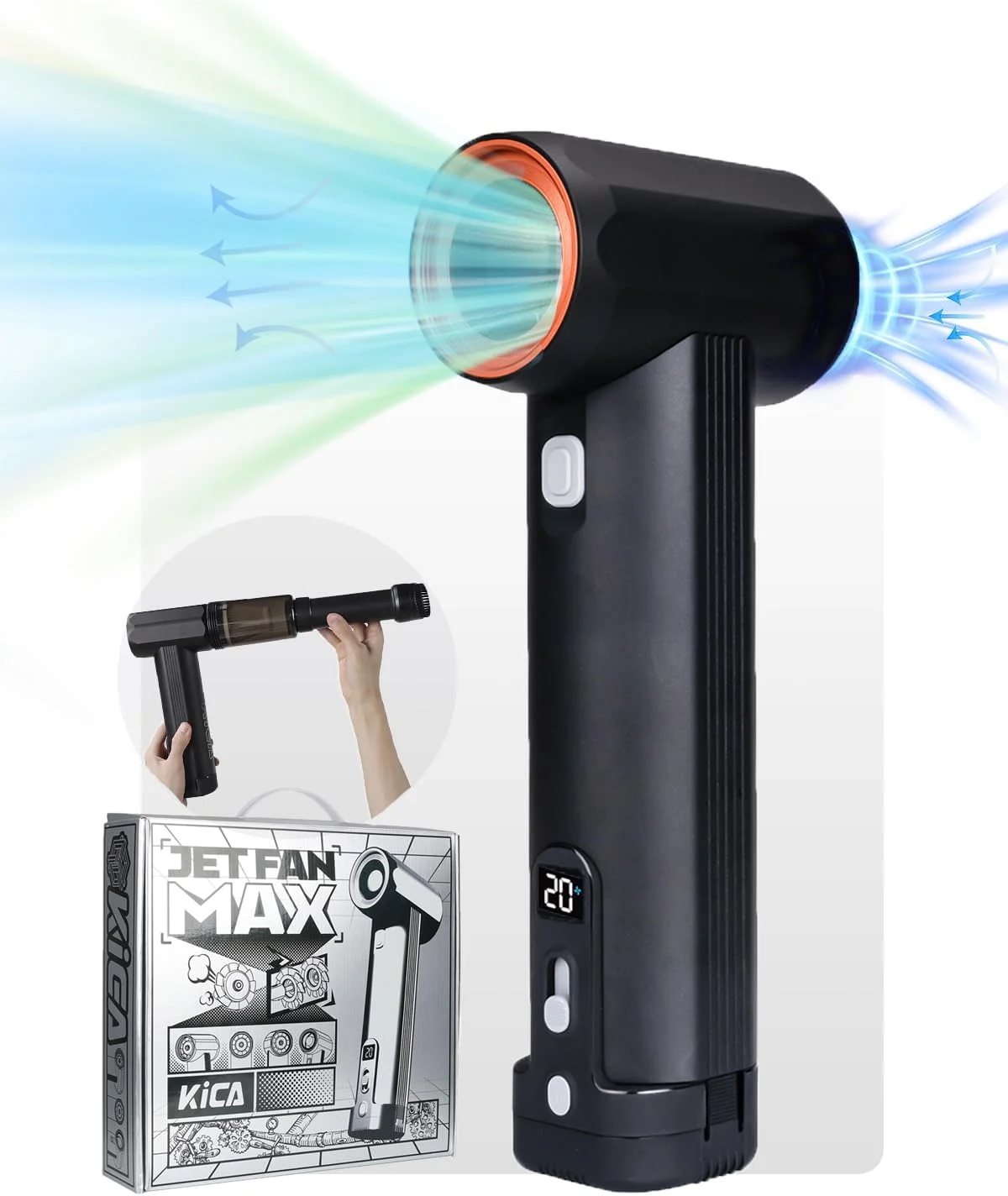 دمنده هوای خودرو و فن توربو جاروبرقی Kica JETFAN MAX، دمنده برقی بی سیم قوی برای خشک کردن خودرو، برف روبی دمنده هوای خودرو و فن توربو جاروبرقی Kica JETFAN MAX، دمنده برقی بی سیم قوی برای خشک کردن خودرو، برف روبی