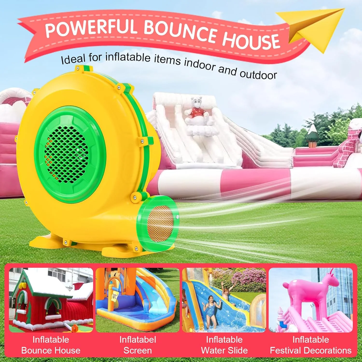 دمنده هوای قلعه بادی 750 واتی با پمپ هوای برقی، پمپ برقی برای باد کردن قلعه بادی برای مصارف تجاری و خانگی