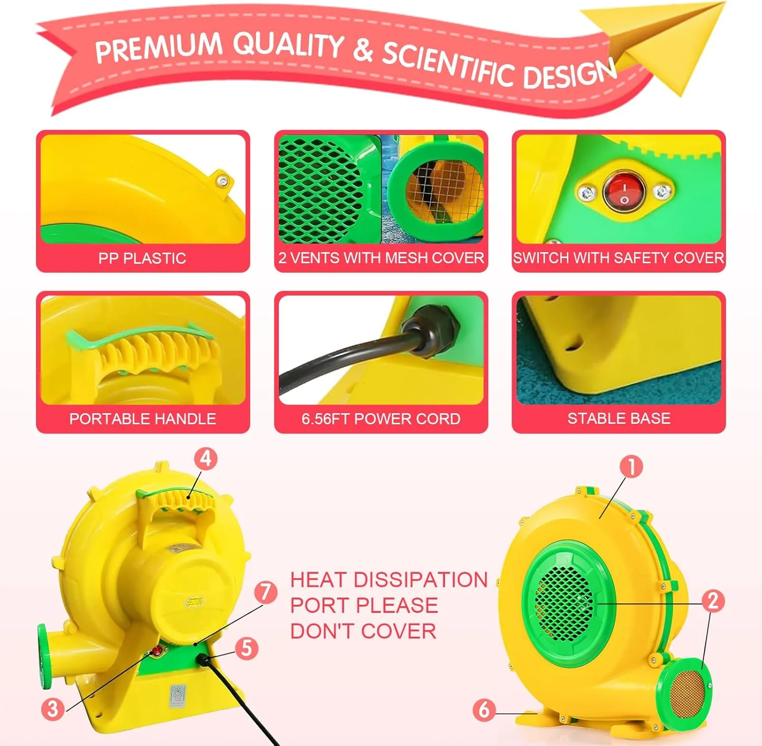 دمنده هوای قلعه بادی 750 واتی با پمپ هوای برقی، پمپ برقی برای باد کردن قلعه بادی برای مصارف تجاری و خانگی