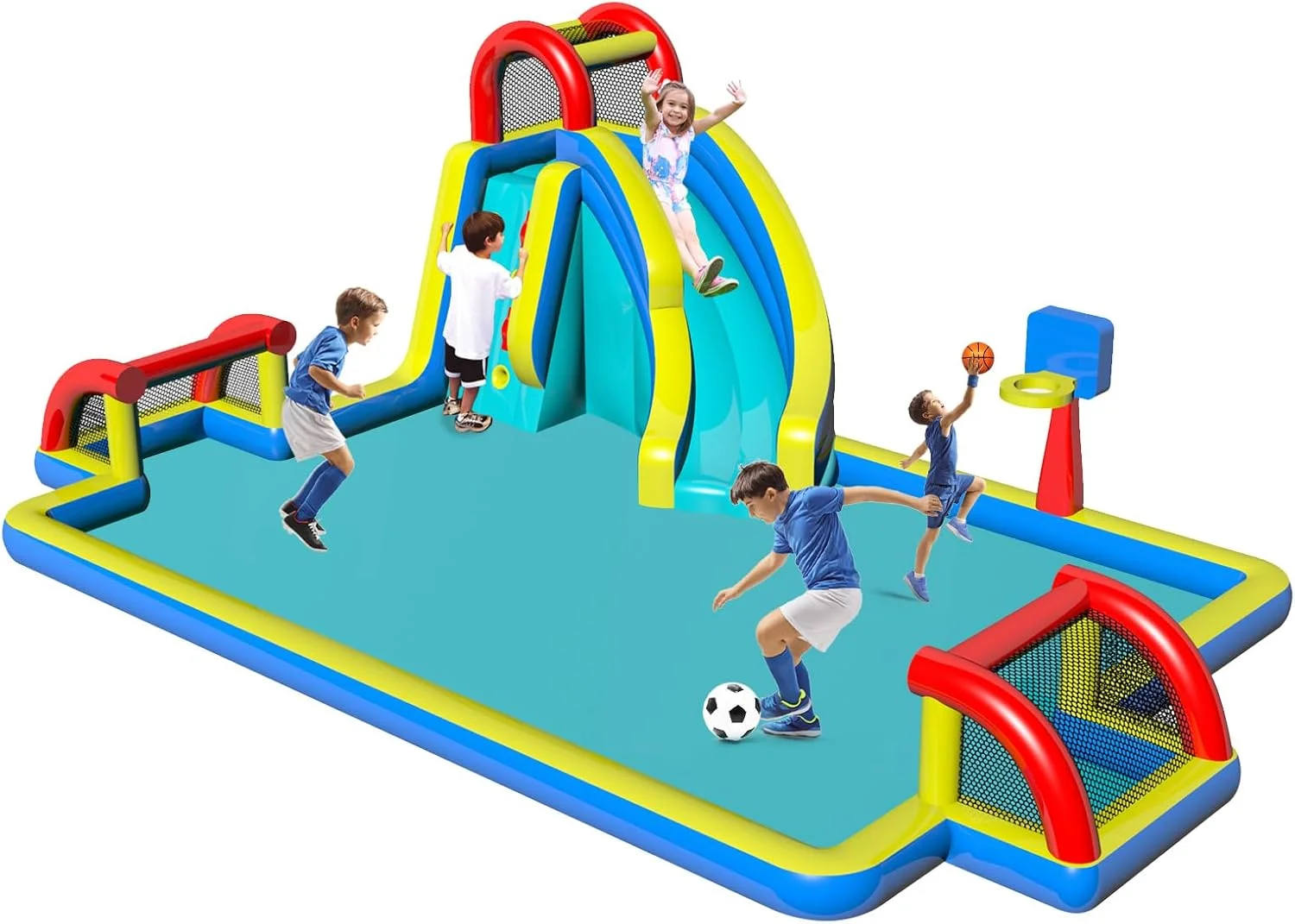سرسره آبی بادی با دروازه دوتایی فوتبال، استخر بزرگ، حلقه بسکتبال، دیوار صخره نوردی، دمنده هوا، سرسره بادی کودکانه برای تفریح مهمانی سرسره آبی بادی با دروازه دوتایی فوتبال، استخر بزرگ، حلقه بسکتبال، دیوار صخره نوردی، دمنده هوا، سرسره بادی کودکانه برای تفریح مهمانی