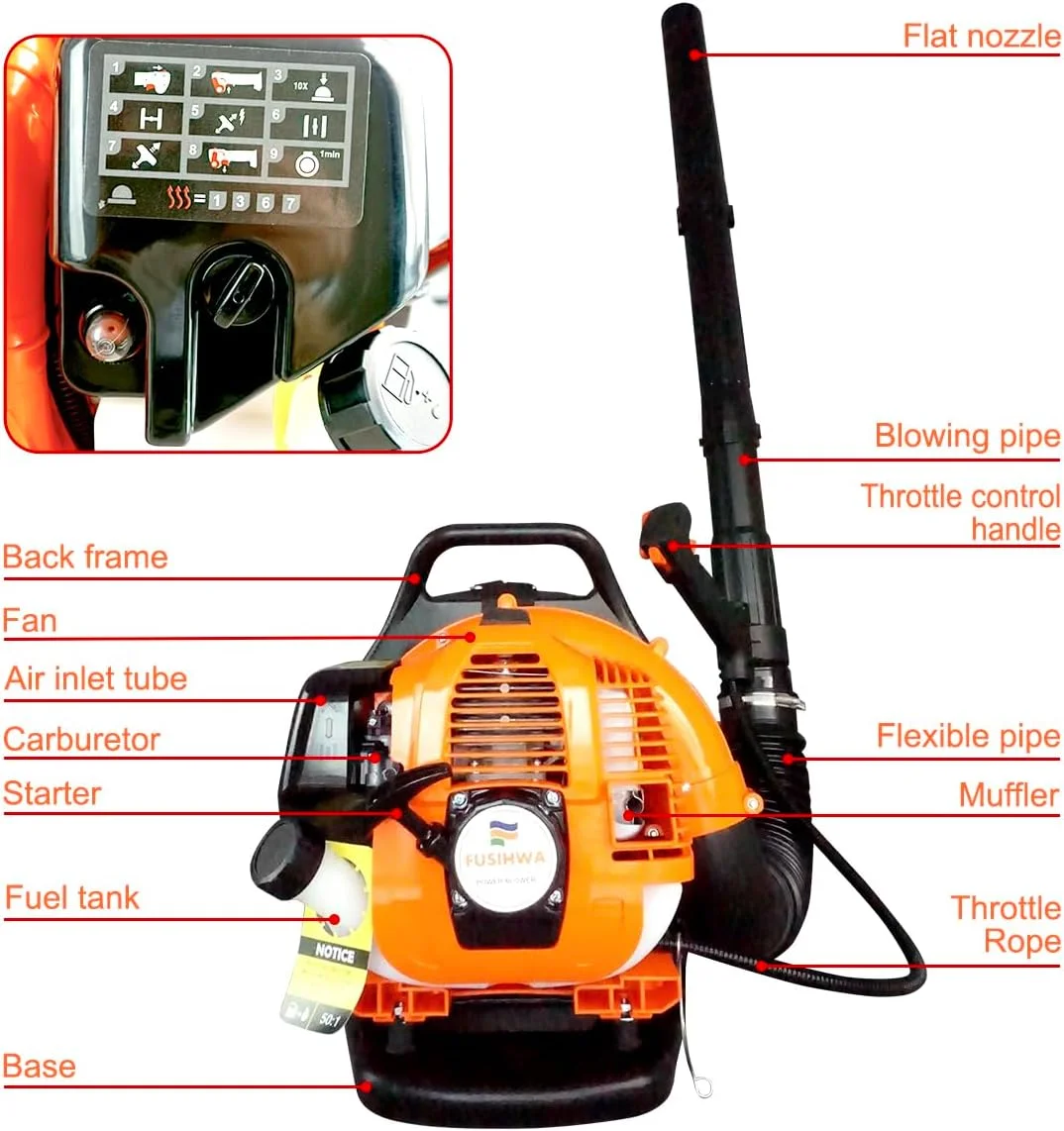 دمنده برگ فوسیهوا، دمنده پشتی بنزینی 33 سی سی 2 زمانه، سرعت باد 200 مایل در ساعت و حجم هوای 500 CFM، دمنده های دارای گواهینامه EPA برای مراقبت از چمن، عملکرد پاکسازی قدرتمند و طراحی ارگونومیک