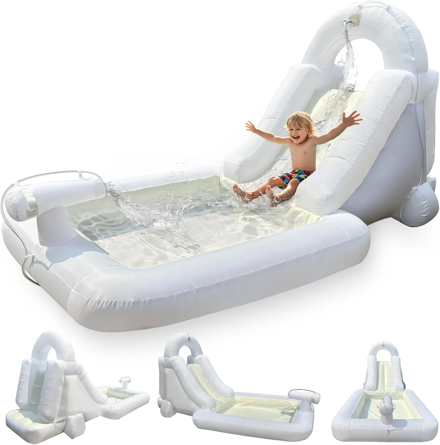 پارک سرسره آبی Eypye با استخر PVC برای ذخیره آب، خانه بادی با دمنده هوا، توپ آبی و دیوار صخره نوردی، سرسره آبی بادی برای حیاط خلوت کودکان، 4 متر طول * 1.8 متر عرض * 1.8 متر ارتفاع