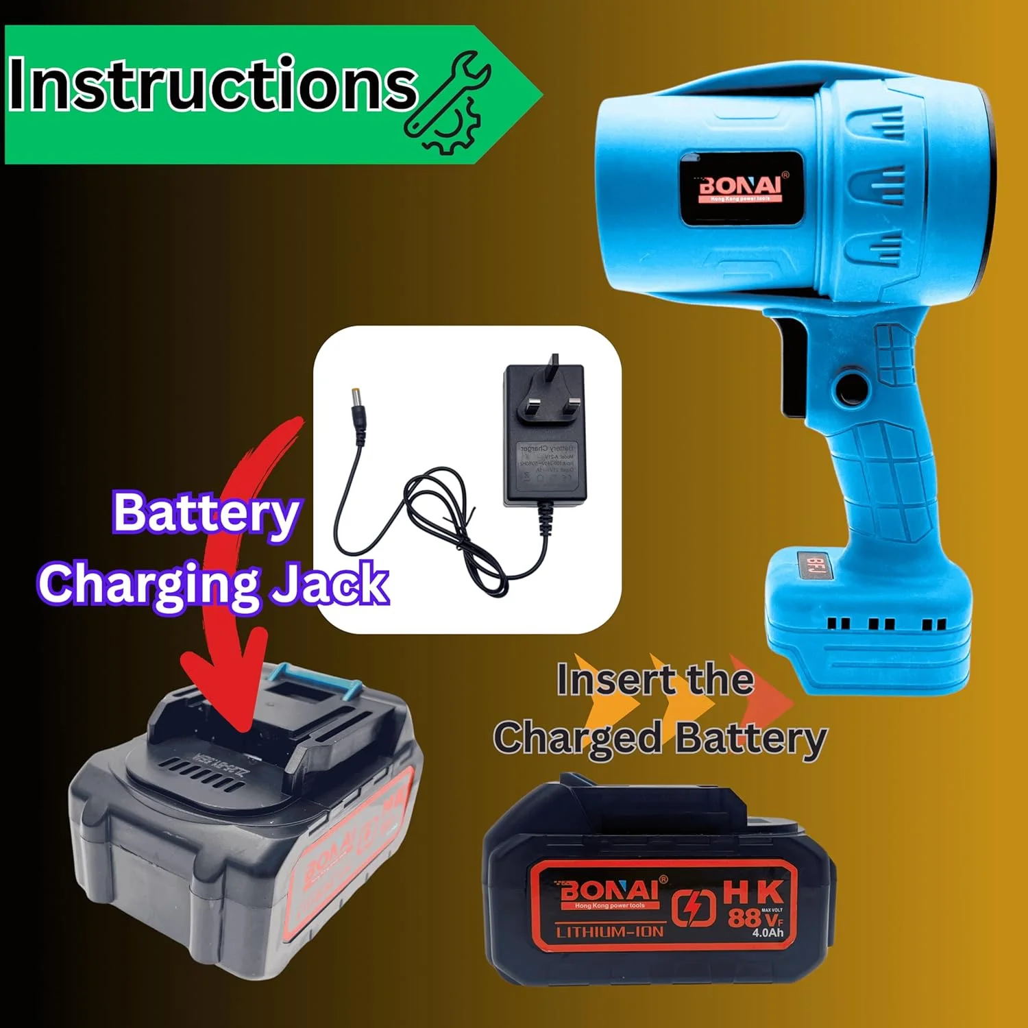دمنده برگ برقی Bonai 88V، دمنده هوای باتریدار به همراه شارژر و کیف، ابزار دستی برای چمن، پاسیو و کارگاه، BN-HK59 دمنده برگ برقی Bonai 88V، دمنده هوای باتریدار به همراه شارژر و کیف، ابزار دستی برای چمن، پاسیو و کارگاه، BN-HK59