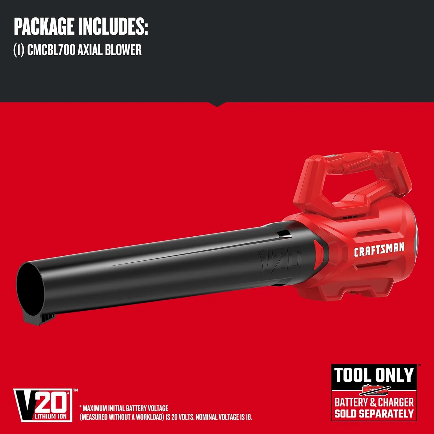 دمنده برگ محور بی سیم 20 ولت CRAFTSMAN CMCBL700B (فقط ابزار)، قرمز دمنده برگ محور بی سیم 20 ولت CRAFTSMAN CMCBL700B (فقط ابزار)، قرمز