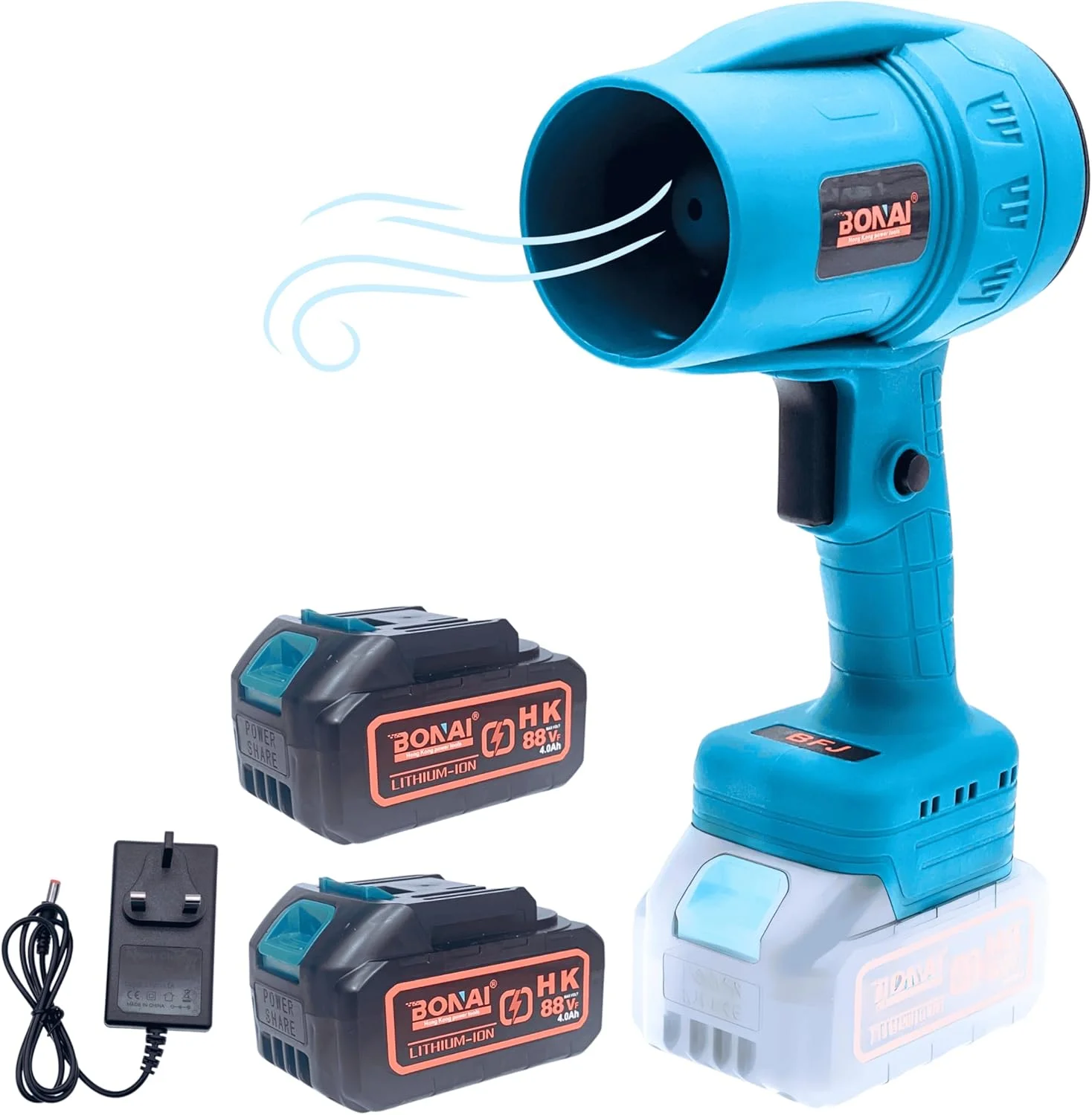 دمنده خشک کن جت Bonai 88VF، دمنده برگ بدون سیم با 2 باتری و شارژر، دمنده هوای برقی دو سرعته برای گرد و غبار، برگ ها، خشک کردن خودرو، نظافت فضای باز و گاراژ، دمنده هوای توربو - BN-HK59