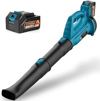 دمنده برگ، 320 CFM 150 MPH دمنده برگ بی سیم با باتری و شارژر، دمنده برگ برقی 21 ولت 4.0 آمپر ساعت با 2 لوله مقطعی، شماره گیری 6 سرعته برای مراقبت از چمن، حیاط، کار در اطراف خانه