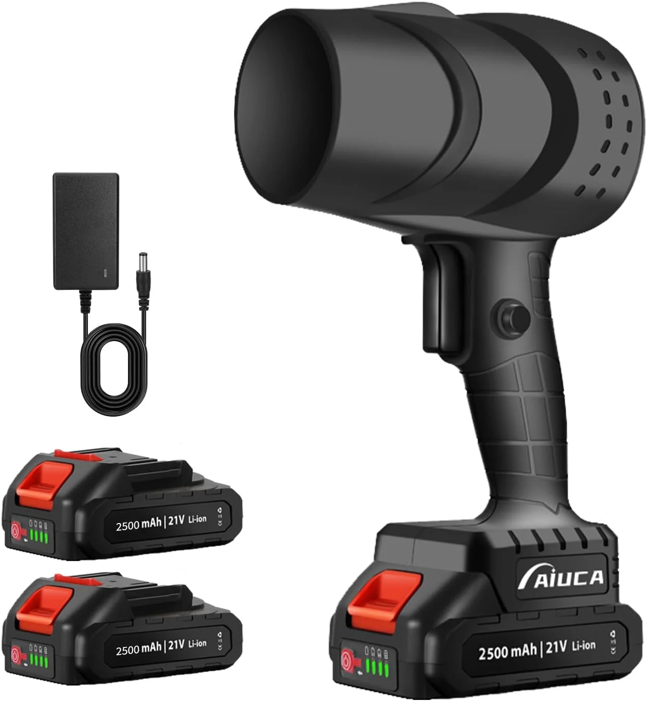 دمنده برگ شارژی با 2 عدد باتری 21 ولت 2500 میلی آمپر ساعتی، دمنده دستی پرسرعت با سرعت قابل تنظیم، 250000 دور در دقیقه و جریان هوای توربو 130 مایل در ساعت، سبک و قابل حمل برای پاسیو، چمن، ماشین، کمپینگ