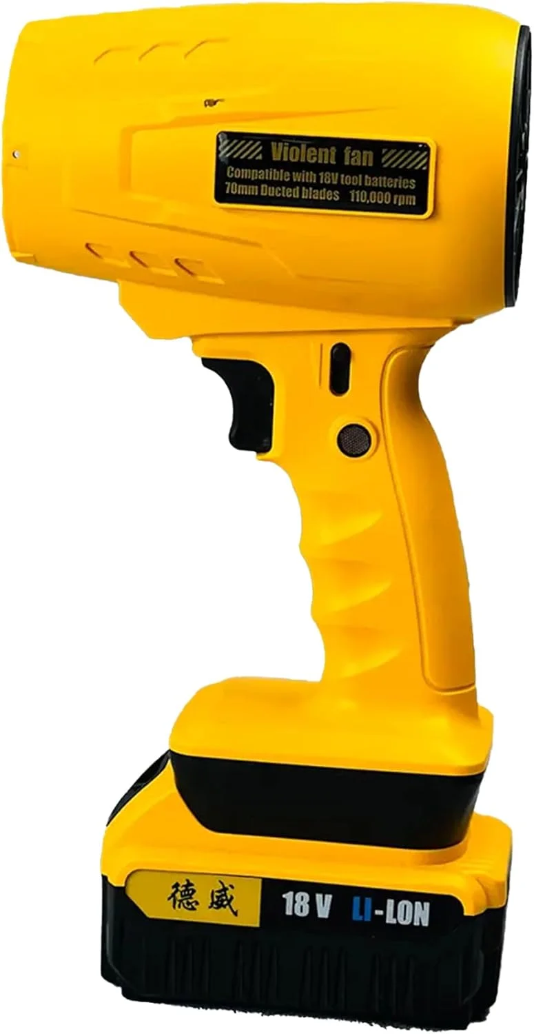 دمنده هوای فشرده DIGI CORE، دمنده گرد و غبار، دمنده خشک جت، دمنده هوا 110000 دور در دقیقه، فن توربو قابل حمل، جاروبرقی، فن خشن F017، باتری ابزار 18 ولت، پره های کانالی 70 میلی متری، شارژ سریع Type-C (زرد)