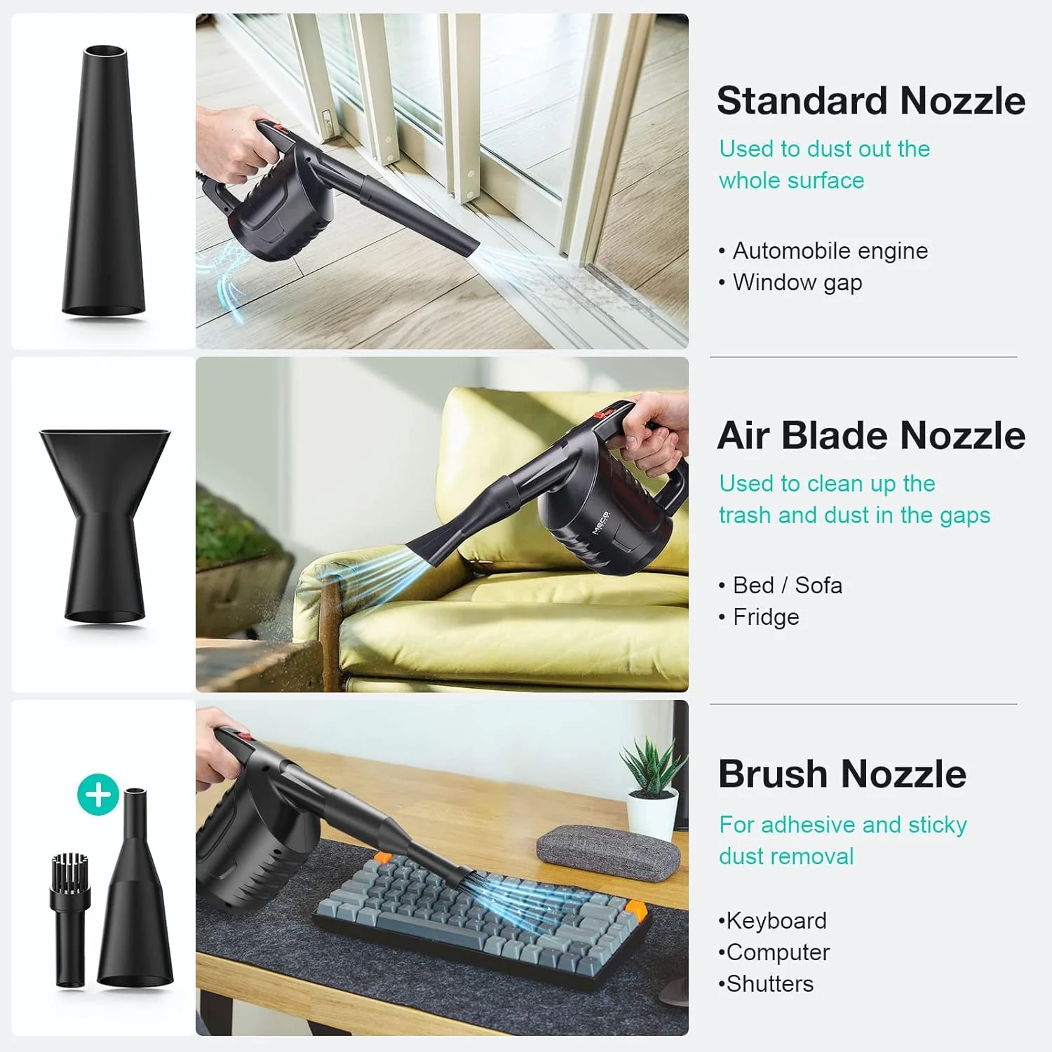 دمنده هوای فشرده MECO ELEVERDE با توان 550 وات، تمیز کننده دمنده هوا 2 سرعته برای گرد و غبار، شکاف ها، خرده ها، صفحه کلید، کامپیوتر، چاپگر، جایگزین هوای فشرده کنسروی برای تمیز کردن رایانه شخصی، مشکی