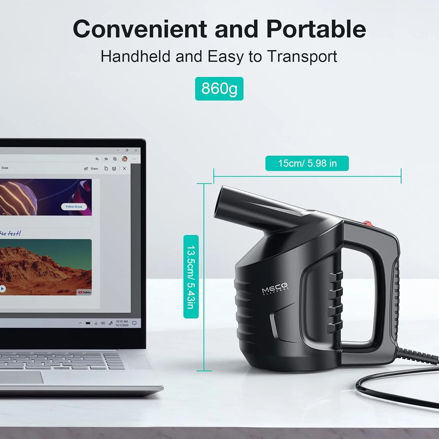 دمنده هوای فشرده MECO ELEVERDE با توان 550 وات، تمیز کننده دمنده هوا 2 سرعته برای گرد و غبار، شکاف ها، خرده ها، صفحه کلید، کامپیوتر، چاپگر، جایگزین هوای فشرده کنسروی برای تمیز کردن رایانه شخصی، مشکی