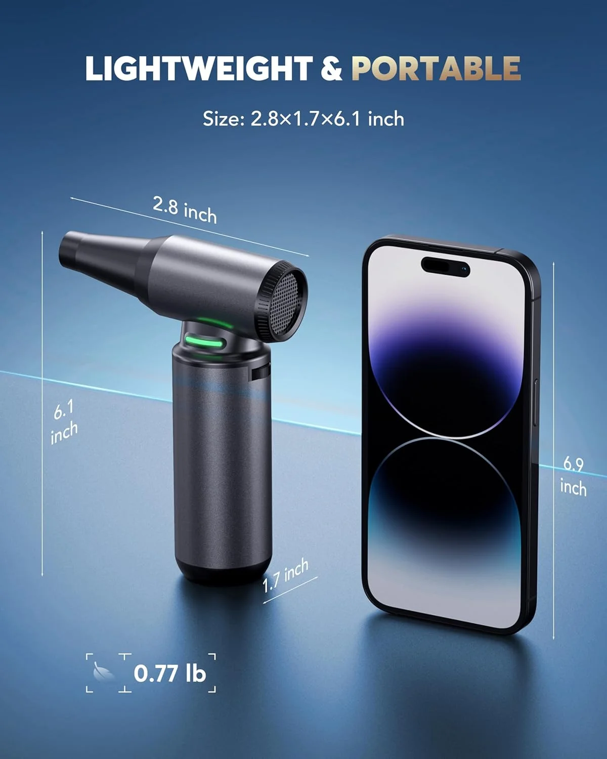 گردگیر هوای فشرده، گردگیر هوای برقی 180000 دور در دقیقه 7500 میلی آمپر ساعتی با موتور براشلس، مینی دمنده 12 سرعته، جایگزین هوای کنسرو شده، دمنده خشک جت برای کامپیوتر، کیبورد، ماشین، خانه، نظافت فضای باز