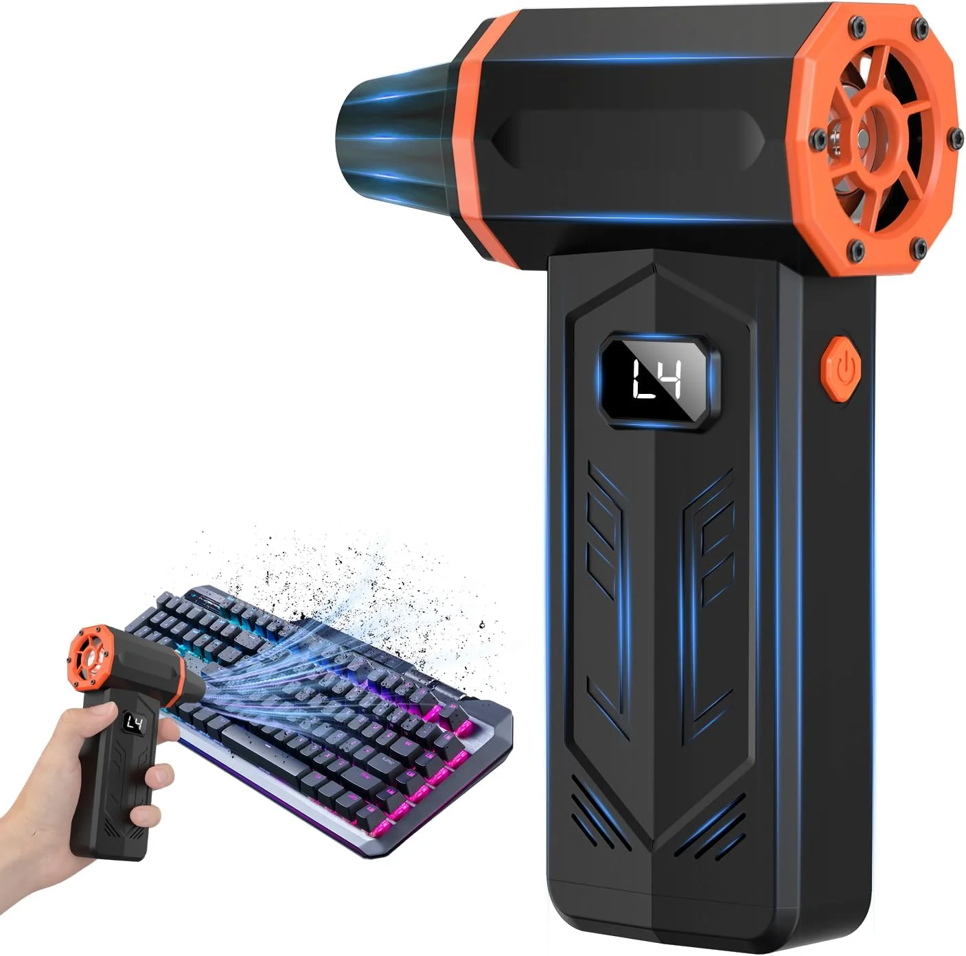 گردگیر هوای فشرده، دمنده توربو جت 350000 دور در دقیقه با نمایشگر LED و نور، جارو برقی کوچک 4 سرعته قابل تنظیم، گردگیر هوای برقی برای صفحه کلید، کامپیوتر، ماشین و خانه، جایگزین قوطی هوای فشرده (نارنجی) گردگیر هوای فشرده، دمنده توربو جت 350000 دور در دقیقه با نمایشگر LED و نور، جارو برقی کوچک 4 سرعته قابل تنظیم، گردگیر هوای برقی برای صفحه کلید، کامپیوتر، ماشین و خانه، جایگزین قوطی هوای فشرده (نارنجی)