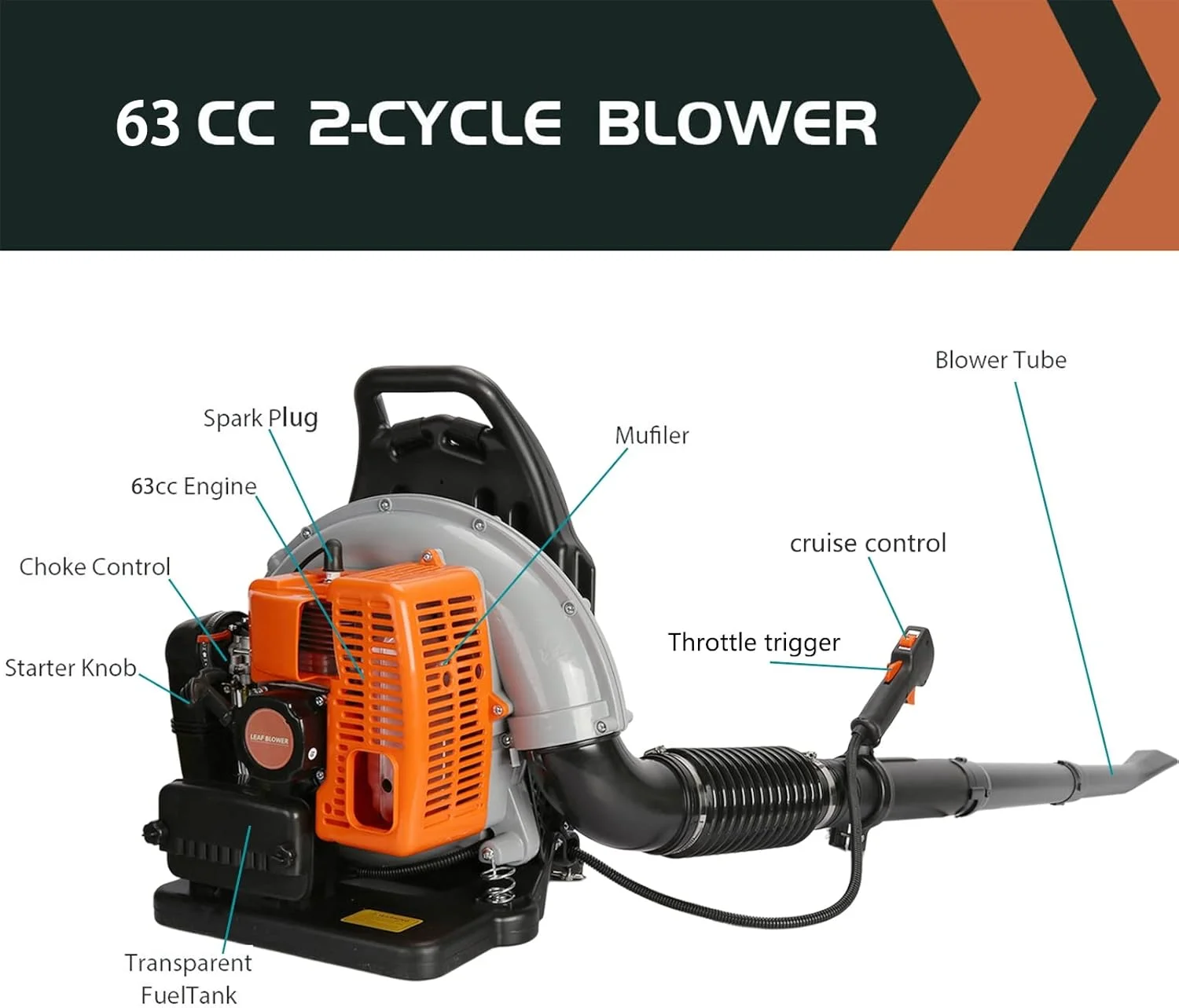 دمنده برگ پشتی بنزینی 63CC 3HP 2 زمانه، دمنده برف با مقاومت بالا، دمنده چمن بنزینی خنک کننده هوا با سیلندر تک خنک شونده با هوا برای ناودان، باغ، حیاط دمنده برگ پشتی بنزینی 63CC 3HP 2 زمانه، دمنده برف با مقاومت بالا، دمنده چمن بنزینی خنک کننده هوا با سیلندر تک خنک شونده با هوا برای ناودان، باغ، حیاط