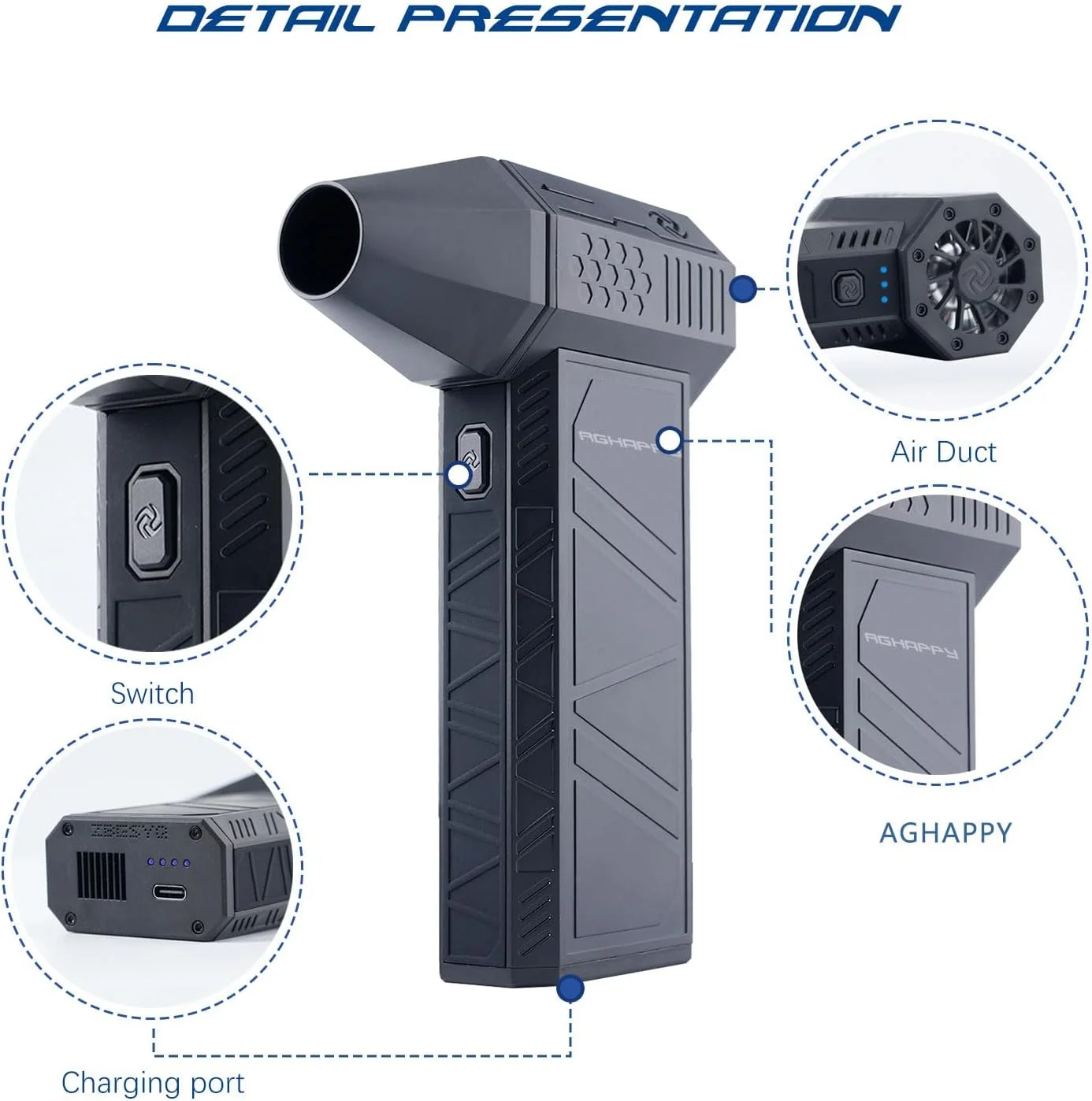 بلوور مینی خودرویی قابل حمل AGhappy، دمنده هوای فشرده دستی با 3 حالت سرعت برای انجام چند کار، 130000 دور در دقیقه، قابل شارژ با نازل جداشدنی، جریان هوای بسیار قوی 90-100 مایل در ساعت بلوور مینی خودرویی قابل حمل AGhappy، دمنده هوای فشرده دستی با 3 حالت سرعت برای انجام چند کار، 130000 دور در دقیقه، قابل شارژ با نازل جداشدنی، جریان هوای بسیار قوی 90-100 مایل در ساعت