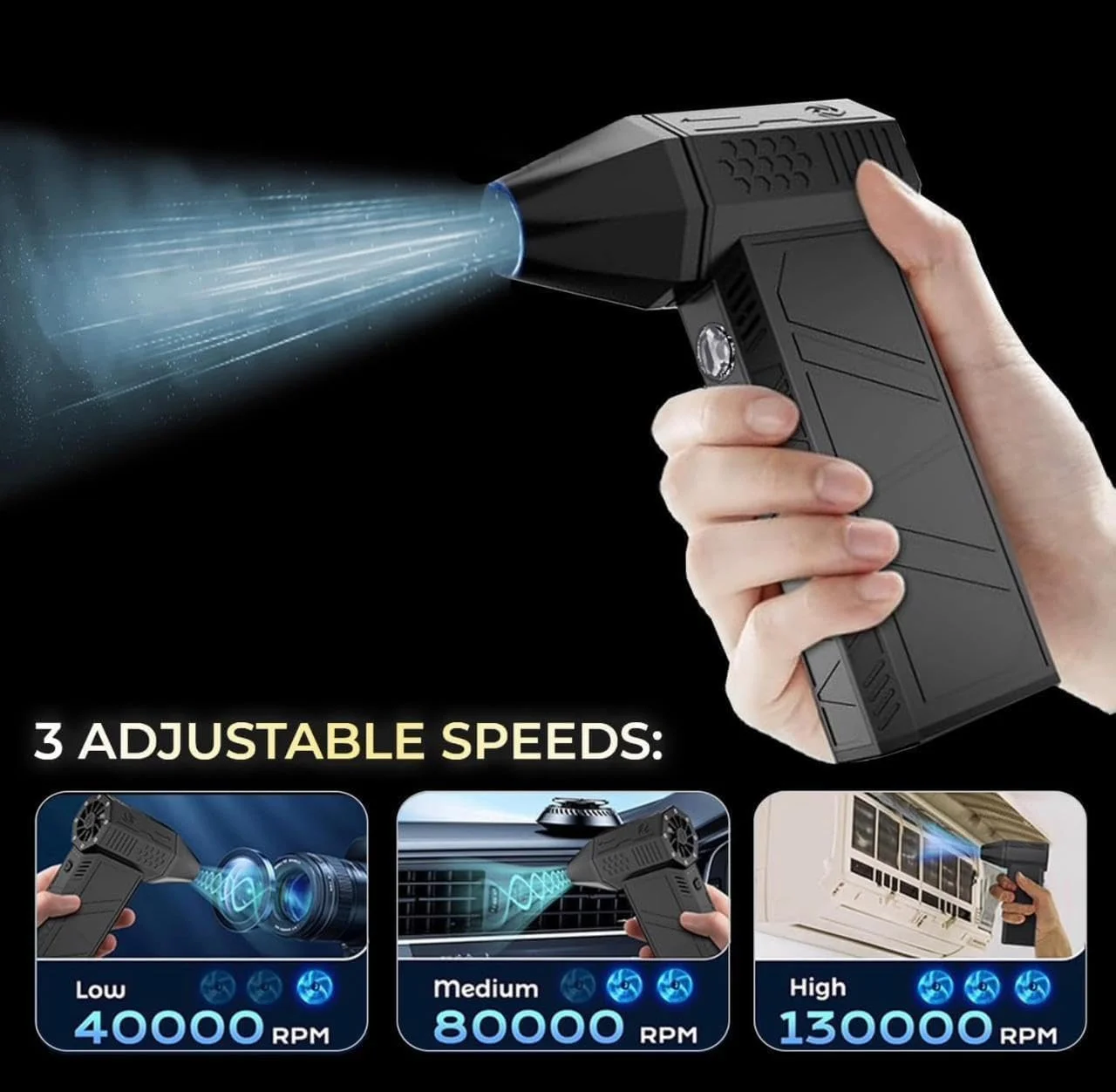 دمنده هوا - مینی دمنده هوا با سرعت قابل تنظیم 130,000 دور در دقیقه | دمنده جت توربو دستی برای تمیز کردن لوازم الکترونیکی، کمپینگ، استفاده در فضای باز - دمنده خشک کن جت پرسرعت قابل حمل دمنده هوا - مینی دمنده هوا با سرعت قابل تنظیم 130,000 دور در دقیقه | دمنده جت توربو دستی برای تمیز کردن لوازم الکترونیکی، کمپینگ، استفاده در فضای باز - دمنده خشک کن جت پرسرعت قابل حمل