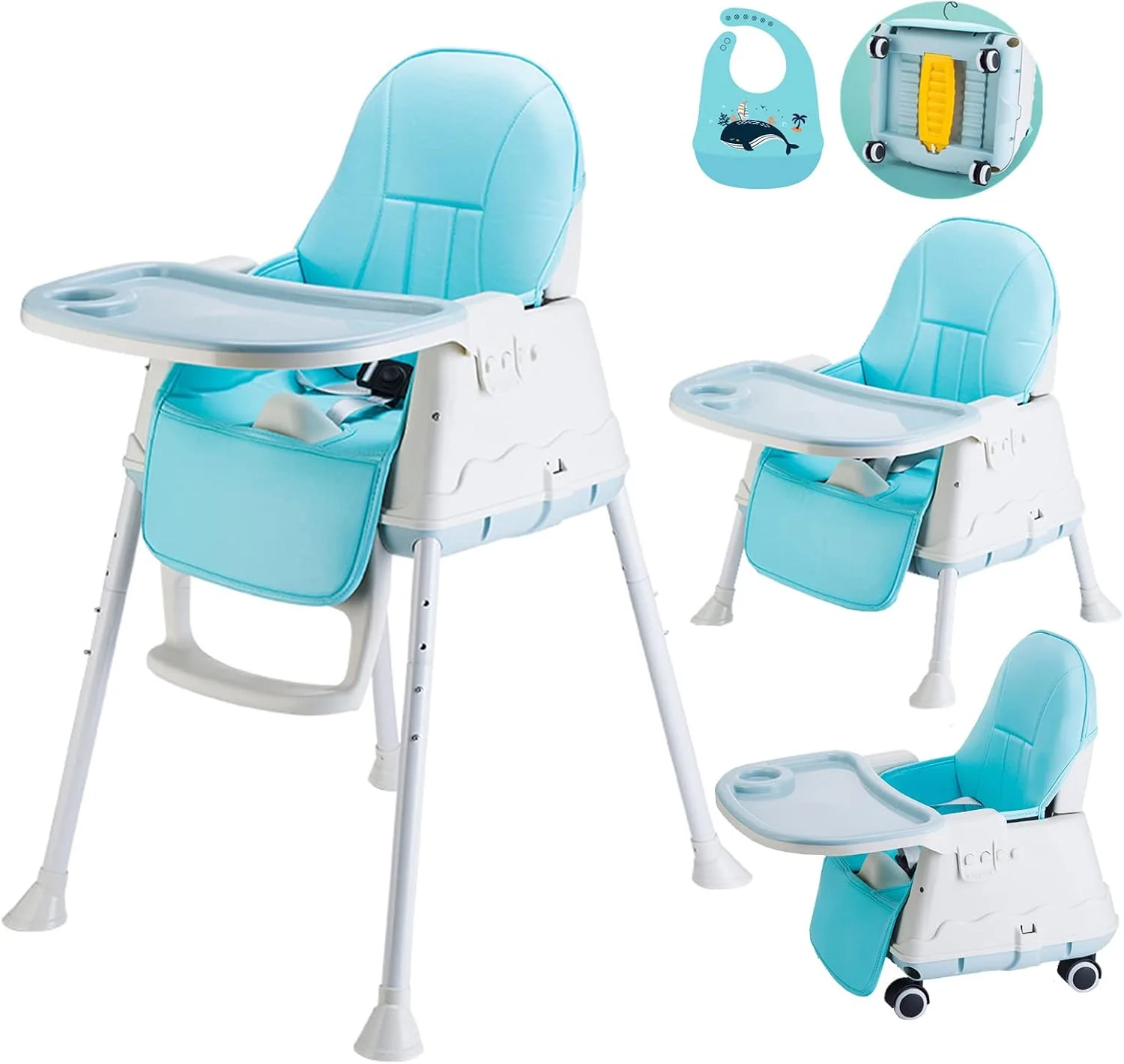 صندلی غذای کودک 3 در 1 تبدیل شونده IS MUHE، صندلی غذا با سینی دوتایی جداشدنی، پشتی قابل تنظیم چند منظوره قابل حمل، صندلی تغذیه کودک صندلی کودک نوپا