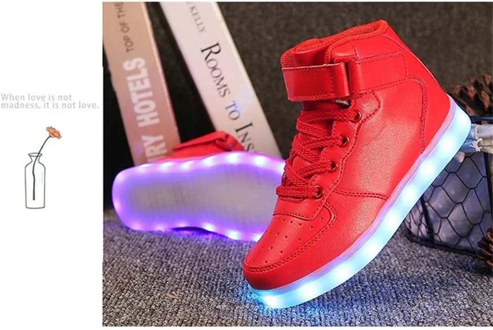 کفش های LED یونیسکس بچه گانه پسرانه دخترانه ساق بلند چراغ دار شارژی USB کفش های کتانی چشمک زن کفش های LED یونیسکس بچه گانه پسرانه دخترانه ساق بلند چراغ دار شارژی USB کفش های کتانی چشمک زن