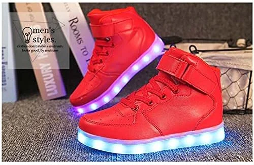 کفش های LED یونیسکس بچه گانه پسرانه دخترانه ساق بلند چراغ دار شارژی USB کفش های کتانی چشمک زن کفش های LED یونیسکس بچه گانه پسرانه دخترانه ساق بلند چراغ دار شارژی USB کفش های کتانی چشمک زن