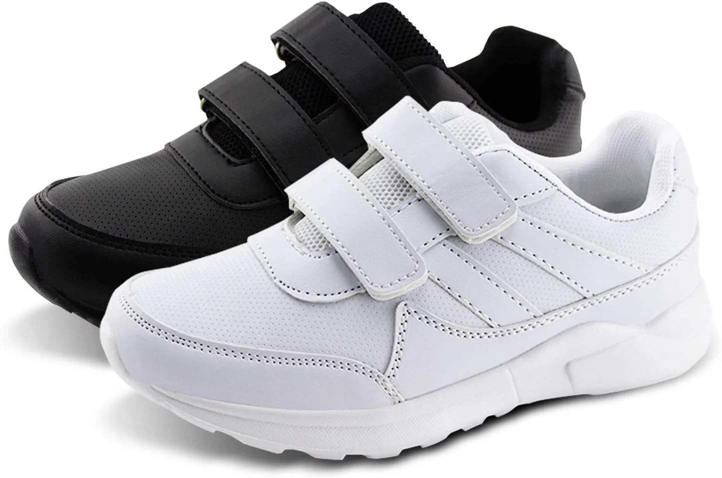 کفش کتانی مشکی/سفید چسبی فرم مدرسه بچه گانه JABASIC، سفید، سایز 11 بچه کوچک
