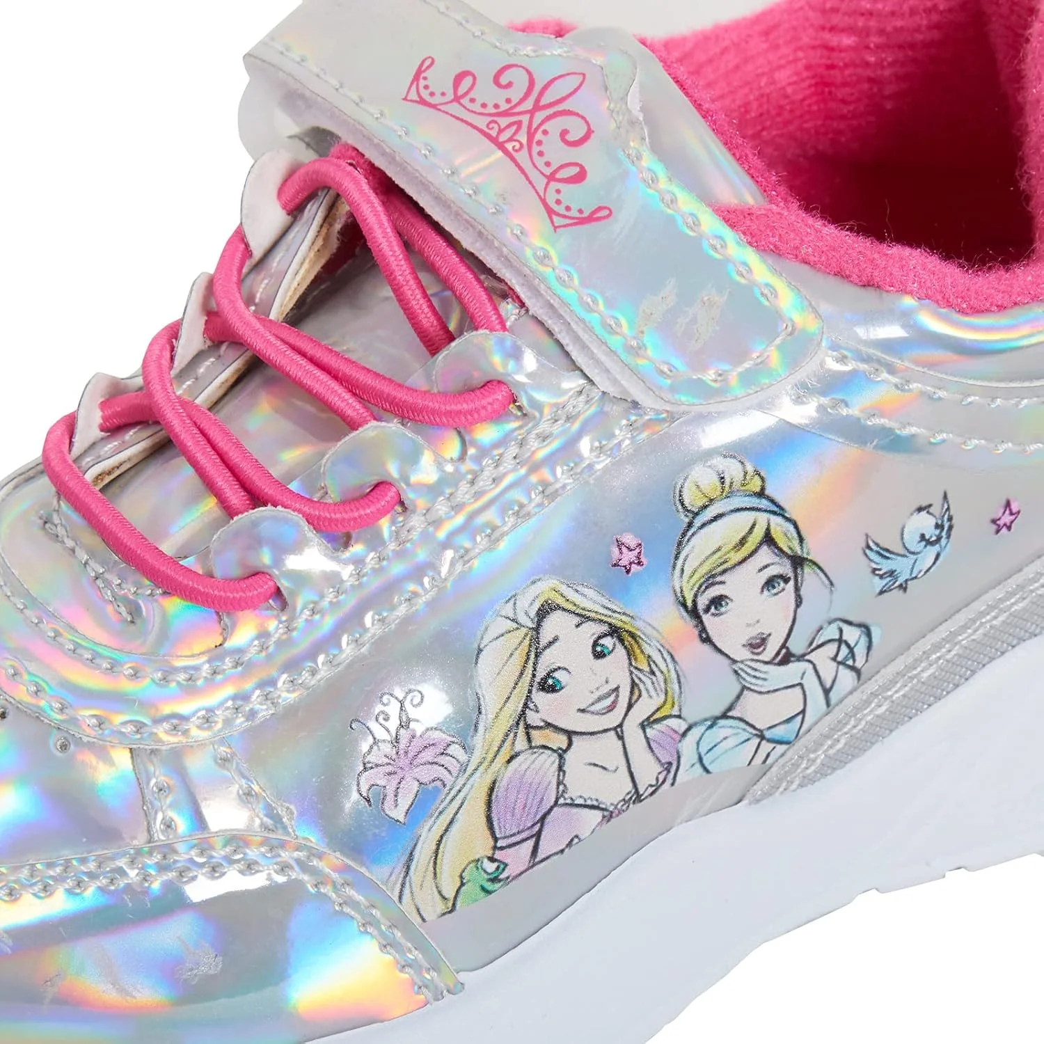 کفش ورزشی دخترانه پرنسس دیزنی، نقره ای هولوگرافیک، کفش های ورزشی بچه گانه، کفش های دویدن آریل راپونزل بل سیندرلا، نقره ای صورتی، سایز 10 انگلیس