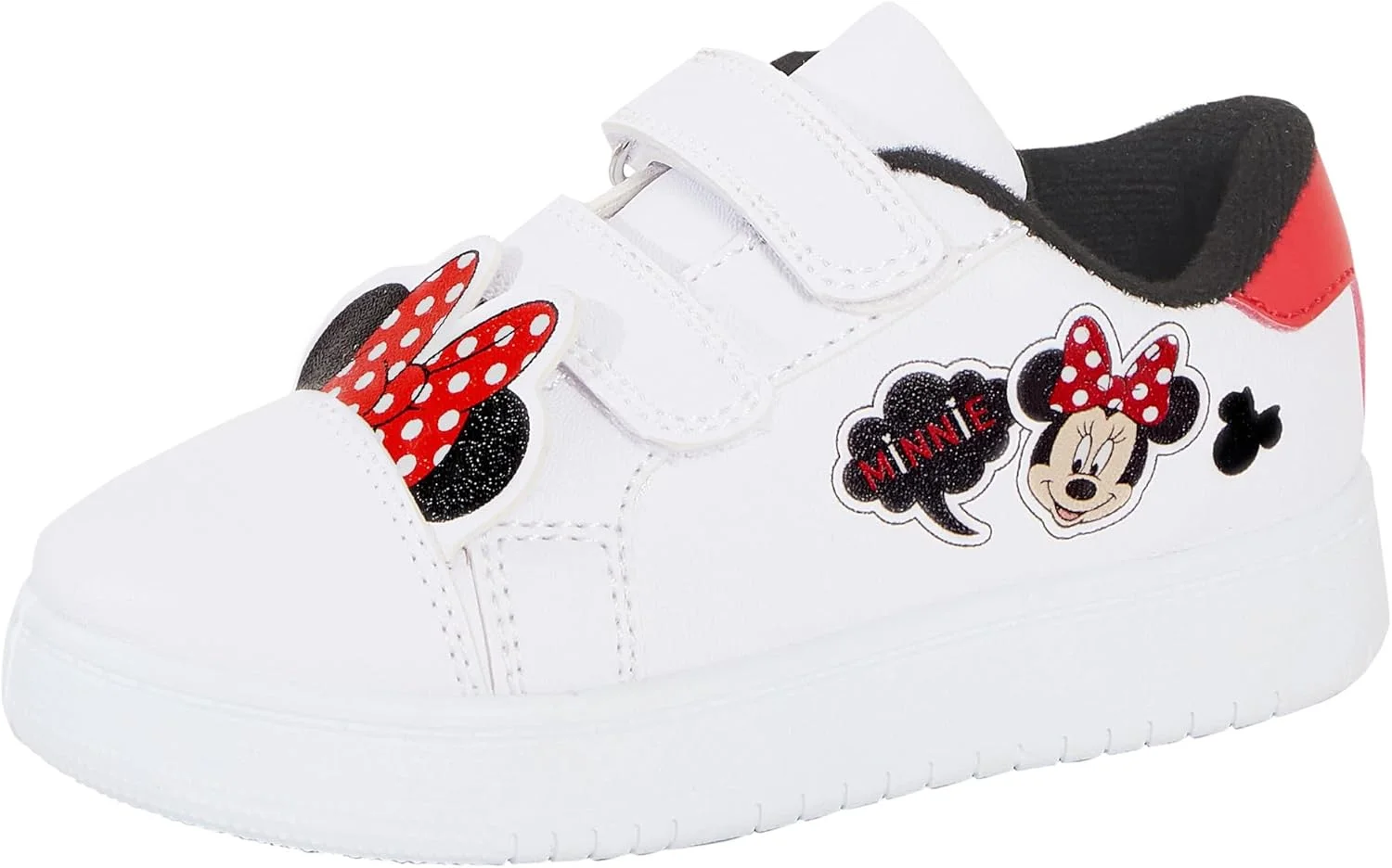 کفش ورزشی دخترانه دیزنی مدل مینی موس با گوش های سه بعدی، سفید، بند چسبی، سایز 28 اروپا