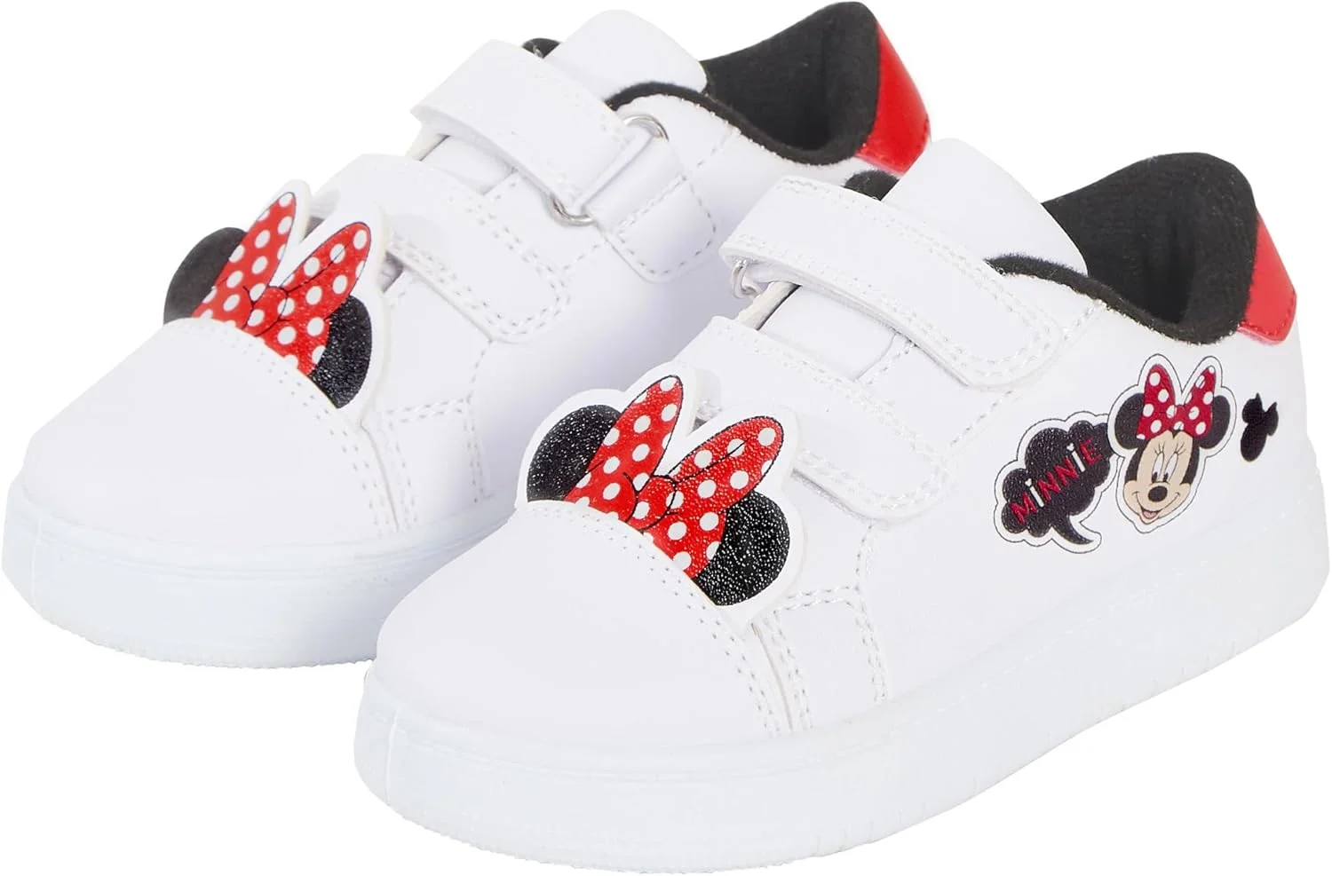 کفش ورزشی دخترانه دیزنی مدل مینی موس با گوش های سه بعدی، سفید، بند چسبی، سایز 28 اروپا