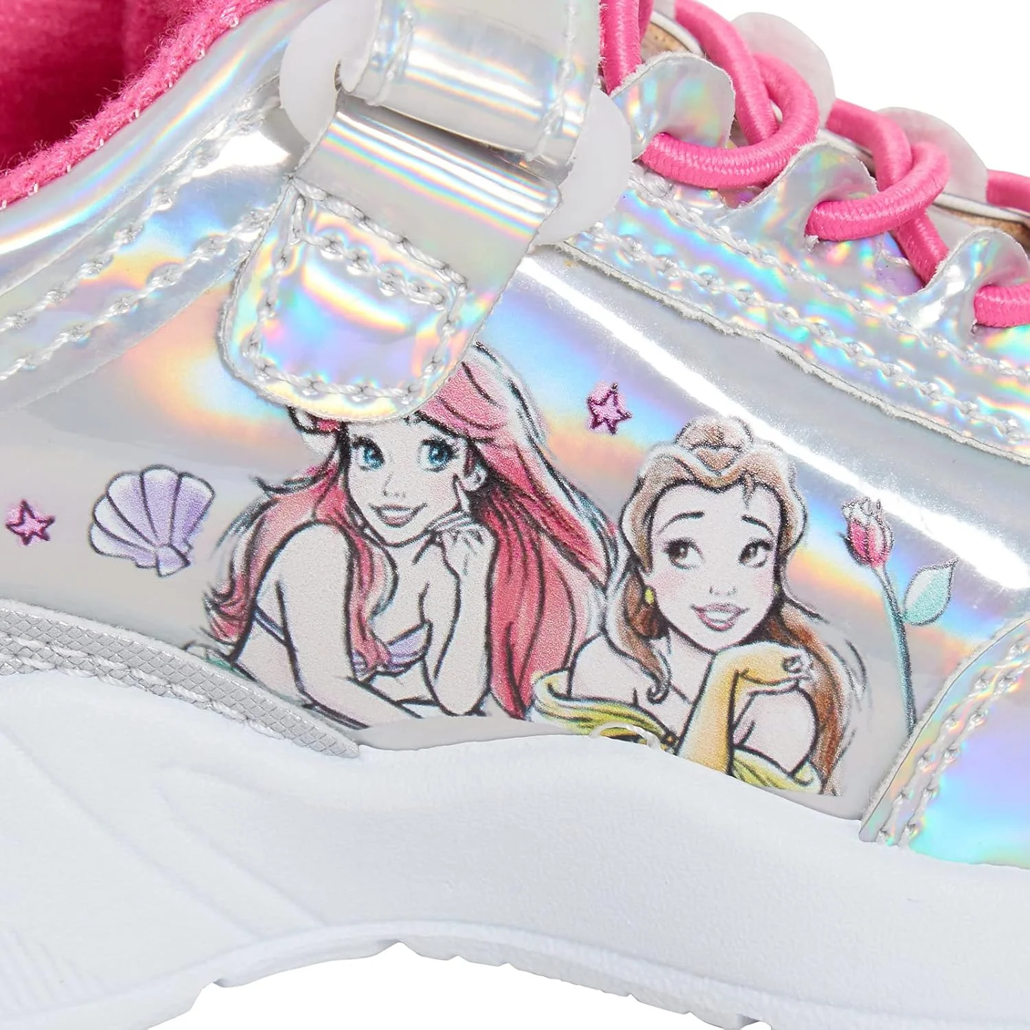 کفش ورزشی دخترانه پرنسس دیزنی، کفش های ورزشی نقره ای هولوگرافیک، کفش های دویدن بچه گانه آریل راپونزل بل سیندرلا، نقره ای صورتی، سایز 13 UK Child