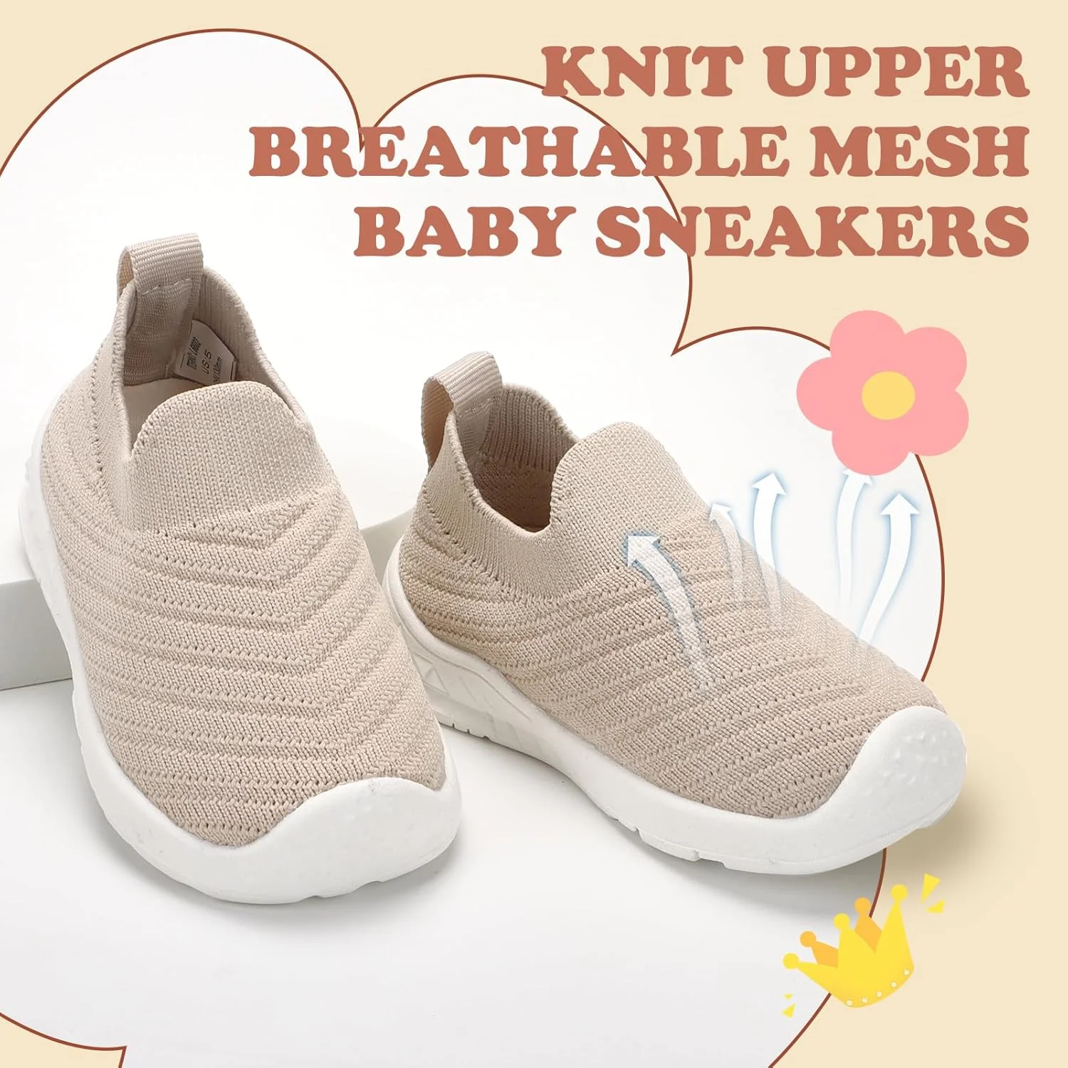 کفش جورابی نوزادی تنفسی، پاپوش های ضد لغزش برای اولین قدم ها 6-24 ماه، کفش های پیاده روی نوزاد با پوشیدن آسان، کفش های کتانی توری انعطاف پذیر پسرانه، جوراب نوزادی 12-24 ماه، کفش های اولین قدم نوزاد پابرهنه، دختر بچه
