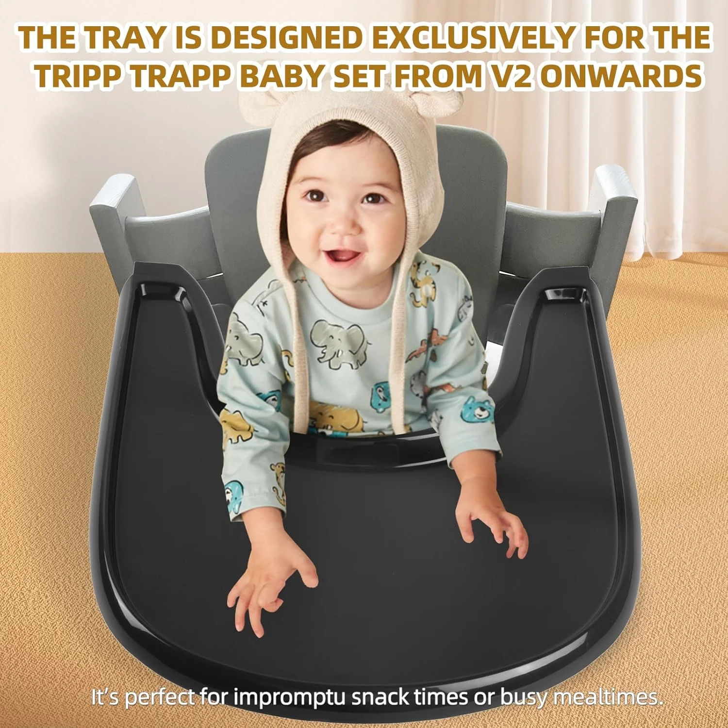 سینی صندلی غذای کودک LuQiBabe سازگار با صندلی Stokke Tripp Trapp با سطح صاف و قدرت مکش قوی - ساخته شده از پلاستیک ایمن برای مواد غذایی (بدون BPA، BPS، BPF، سرب و فتالات) - مشکی