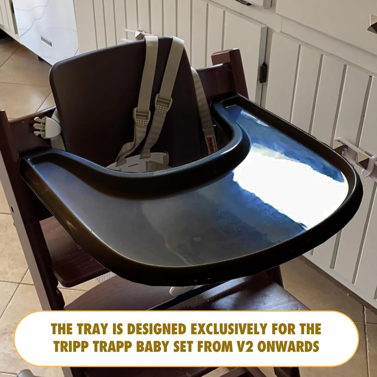 سینی صندلی غذای کودک LuQiBabe سازگار با صندلی Stokke Tripp Trapp با سطح صاف و قدرت مکش قوی - ساخته شده از پلاستیک ایمن برای مواد غذایی (بدون BPA، BPS، BPF، سرب و فتالات) - مشکی