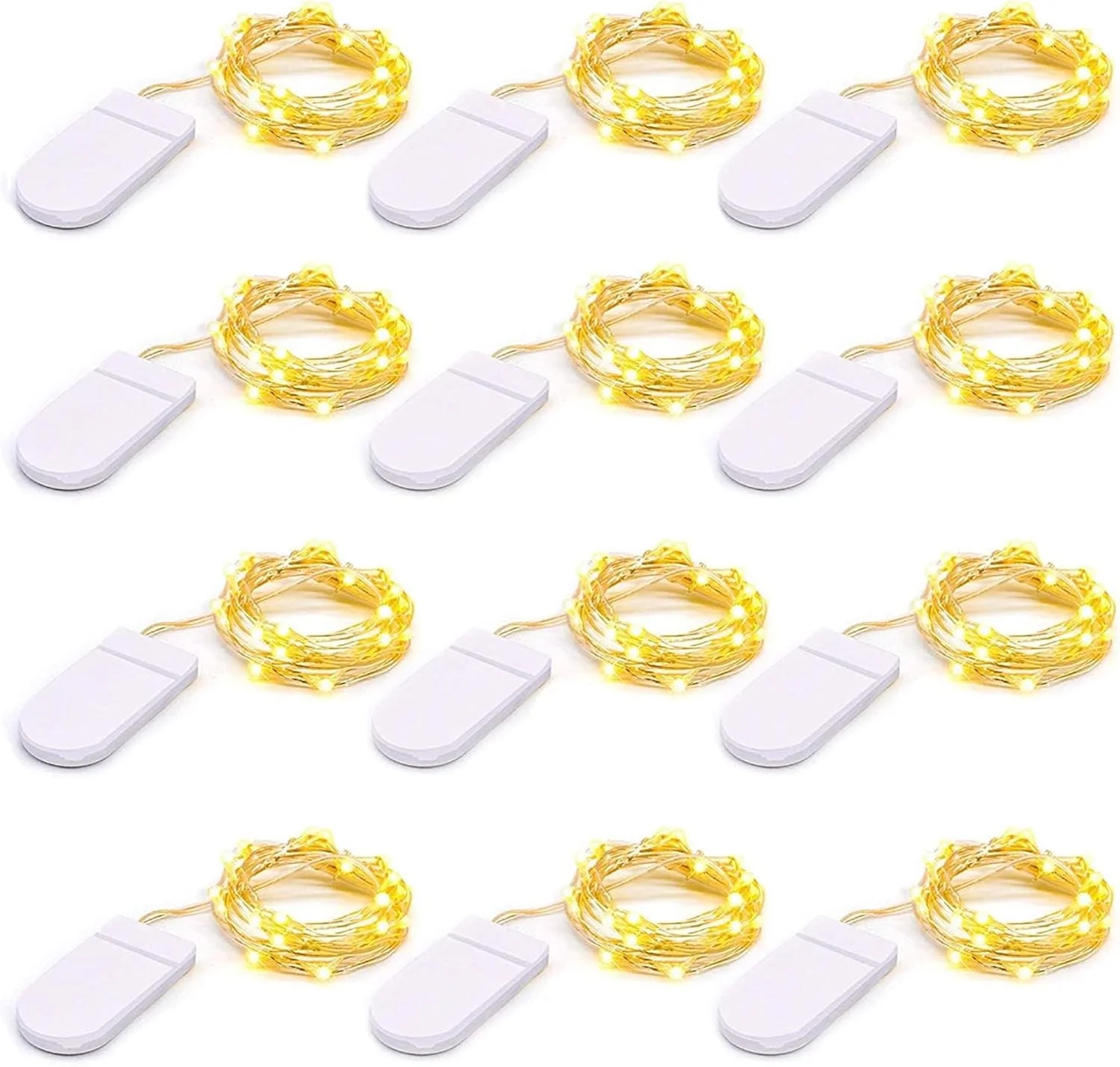 بسته 12 عددی چراغ های مفتولی LED Sulfar | چراغ های رشته ای سیم مسی با باتری با 20 LED | چراغ های تزئینی DIY برای اتاق خواب، عروسی، کریسمس و دکوراسیون مهمانی | سفید گرم