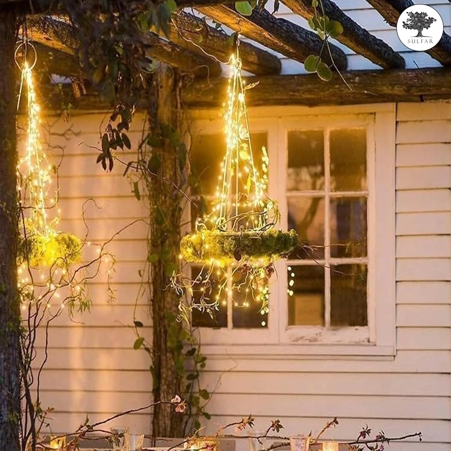 سولفر بسته 2 عددی چراغ های تزئینی خورشیدی سیم مسی | 10 متر 100 ال ای دی ضد آب با 8 حالت نورپردازی برای خانه، باغ، پاسیو، عروسی، مهمانی (سفید گرم)