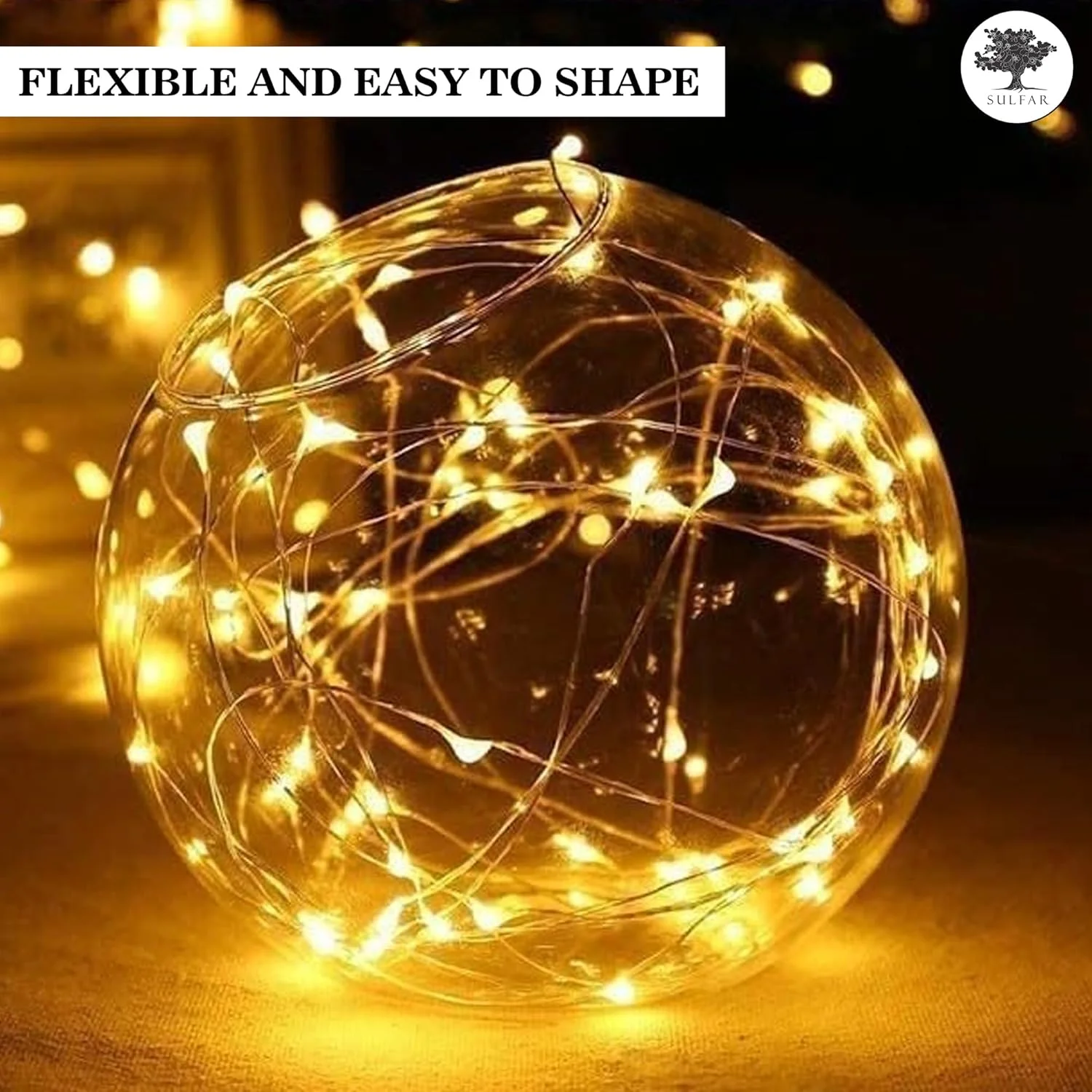 سولفر بسته 2 عددی چراغ های تزئینی خورشیدی سیم مسی | 10 متر 100 ال ای دی ضد آب با 8 حالت نورپردازی برای خانه، باغ، پاسیو، عروسی، مهمانی (سفید گرم)
