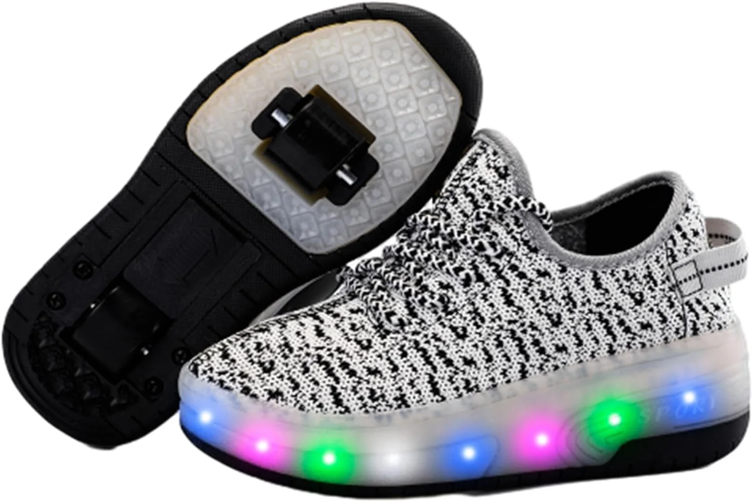 کفش های اسکیت غلتکی بچه گانه ZYANLING، کفش های کتانی برای پسران و دختران، کفش های پارکور فضای باز با 2 چرخ، کفش اسکیت یونیسکس، کفش های اسکیت جمع شونده برای ورزش های پیاده روی در پارک کودکان