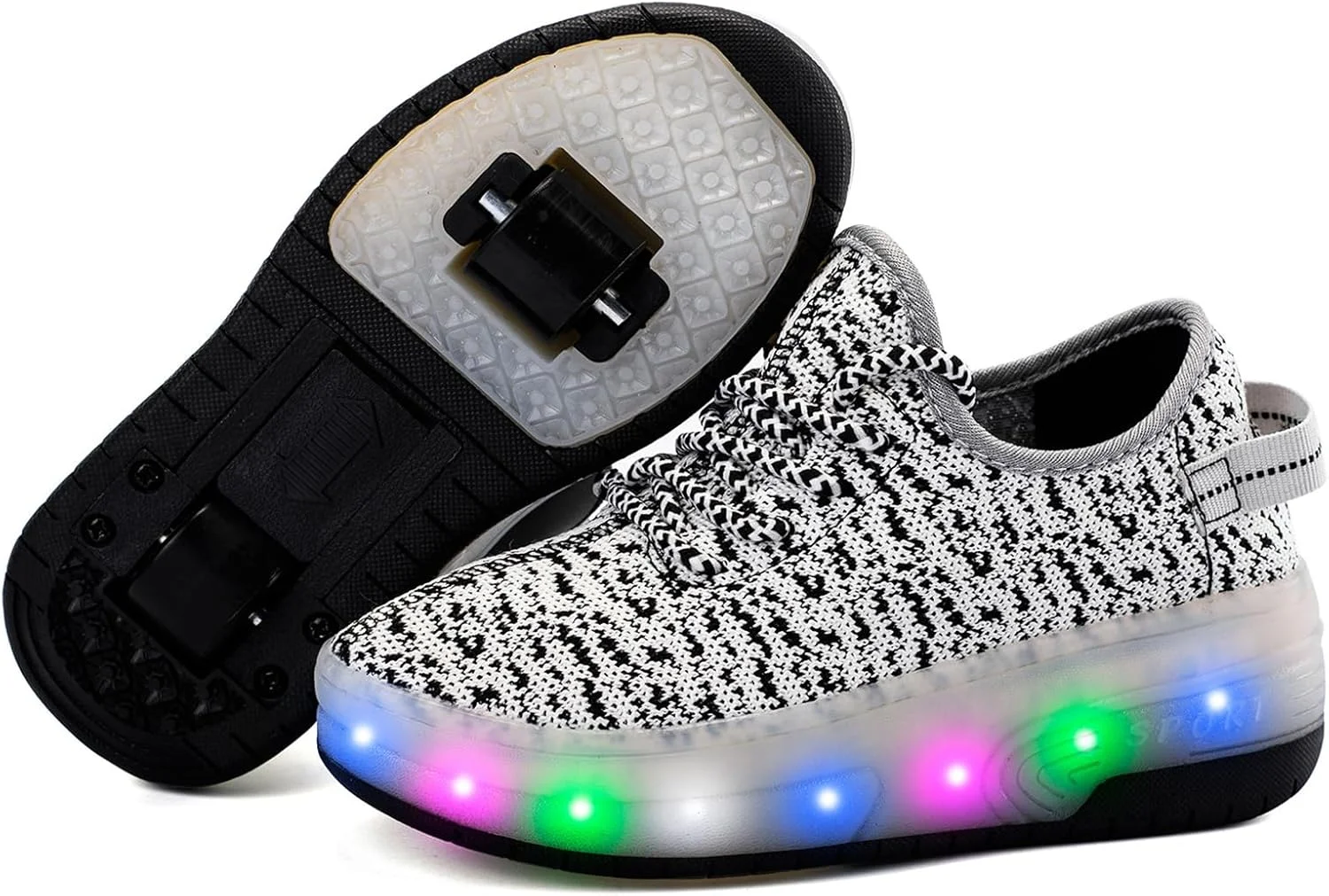 کفش های اسکیت غلتکی بچه گانه ZYANLING، کفش های کتانی برای پسران و دختران، کفش های پارکور فضای باز با 2 چرخ، کفش اسکیت یونیسکس، کفش های اسکیت جمع شونده برای ورزش های پیاده روی در پارک کودکان