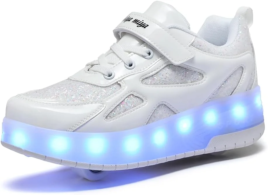 کفش های اسکیت غلتکی بچه گانه ZYANLING، کفش های کتانی برای پسران و دختران، کفش های پارکور فضای باز با 2 چرخ، کفش اسکیت یونیسکس، کفش های اسکیت جمع شونده برای ورزش های پیاده روی در پارک کودکان