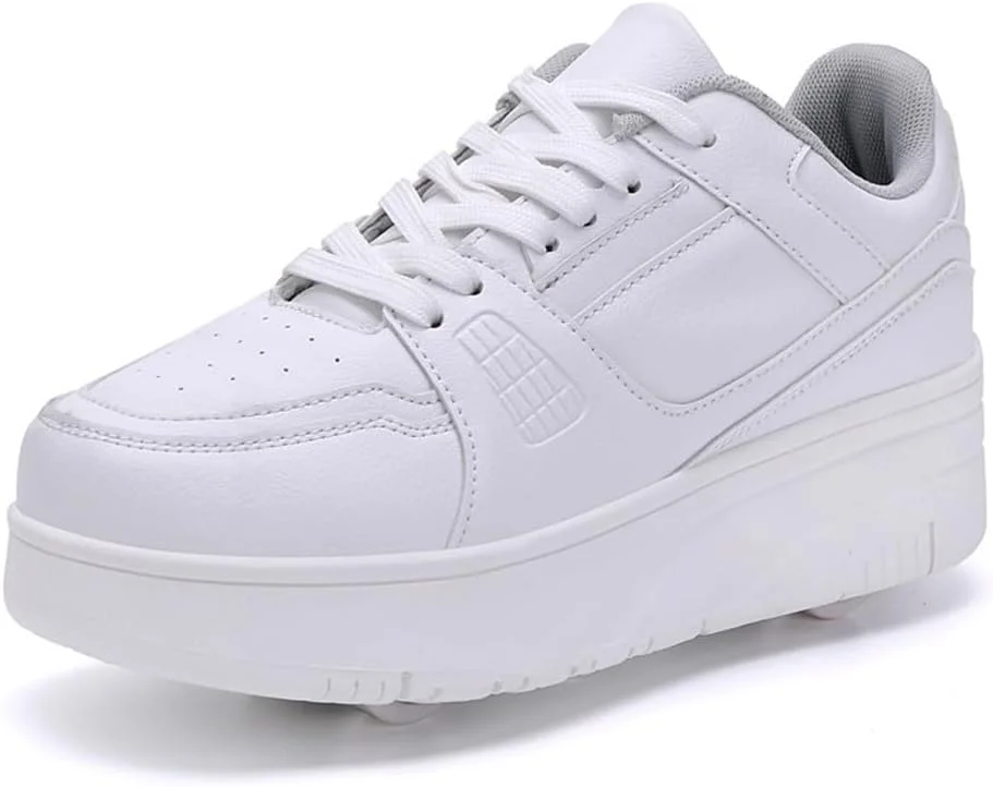 کفش های اسکیت غلتکی بچه گانه ZYANLING، کفش های ورزشی غلتکی برای پسران دختران با 4 چرخ، کفش های کتانی جمع شونده کودکانه یونیسکس برای هدیه نمایش تولد کودکان، 808 سفید