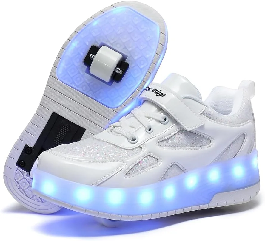 کفش های اسکیت غلتکی بچه گانه ZYANLING، کفش های کتانی برای پسران و دختران، کفش های پارکور فضای باز با 2 چرخ، کفش اسکیت یونیسکس، کفش های اسکیت جمع شونده برای ورزش های پیاده روی در پارک کودکان