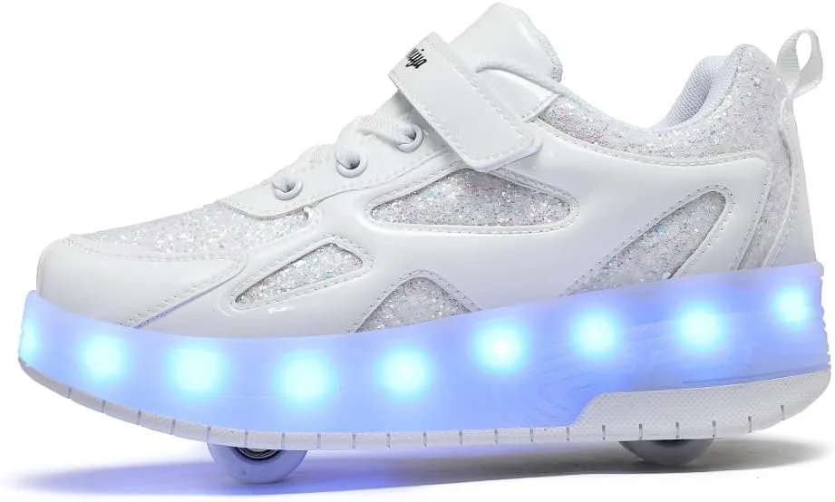 کفش های اسکیت غلتکی بچه گانه ZYANLING، کفش های کتانی برای پسران و دختران، کفش های پارکور فضای باز با 2 چرخ، کفش اسکیت یونیسکس، کفش های اسکیت جمع شونده برای ورزش های پیاده روی در پارک کودکان