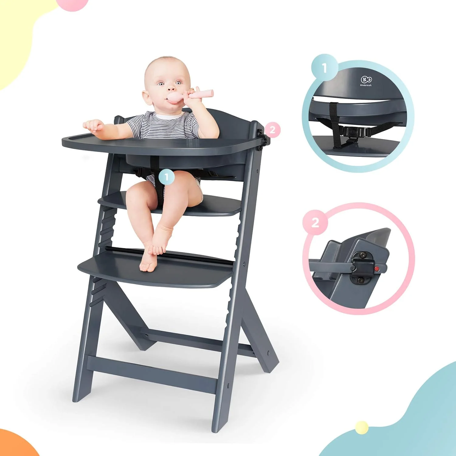صندلی غذای کودک Kinderkraft مدل Enock خاکستری صندلی غذای کودک Kinderkraft مدل Enock خاکستری