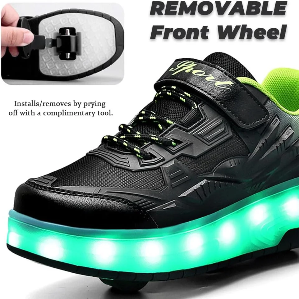 کفش های اسکیت غلتکی بچه گانه ZYANLING، کفش های کتانی اسکیت بورد فنی جمع شونده خودکار برای کفش های کتانی دخترانه پسرانه هدیه جدید - 2 غلتکی