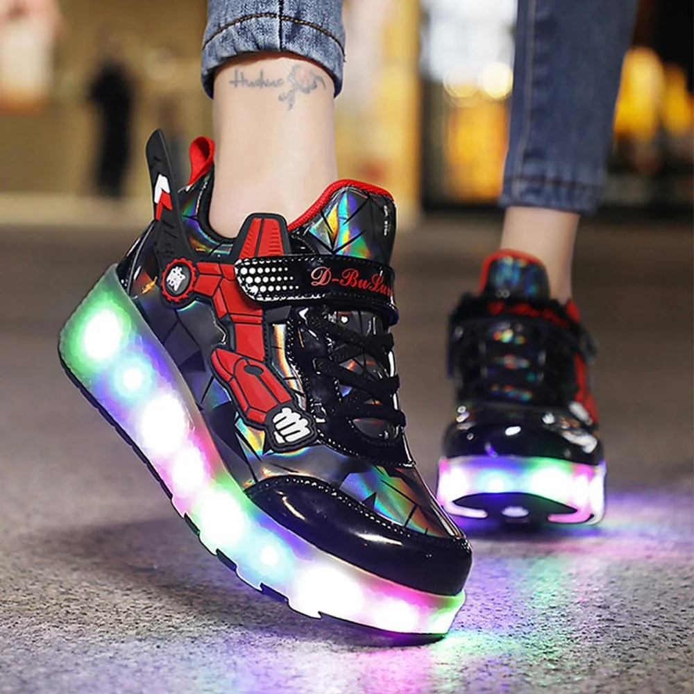 کفش های اسکیت غلتکی بچه گانه ZYANLING برای پسران و دختران، کفش های اسکیت بورد فنی جمع شونده خودکار برای کفش های کتانی برای دختران پسران هدیه جدید - 2 غلتک سایز 27-43