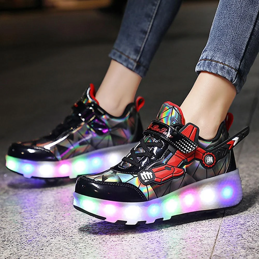 کفش های اسکیت غلتکی بچه گانه ZYANLING برای پسران و دختران، کفش های اسکیت بورد فنی جمع شونده خودکار برای کفش های کتانی برای دختران پسران هدیه جدید - 2 غلتک سایز 27-43