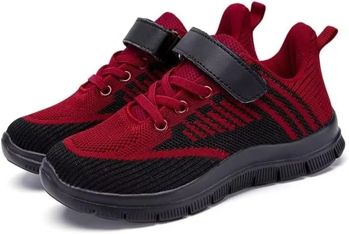 کفش کتانی پیاده روی سبک وزن پسرانه Zonkacen مناسب ورزش در فضای باز، دویدن، پیاده روی، دوچرخه سواری، قرمز، سایز 4 بچه بزرگ